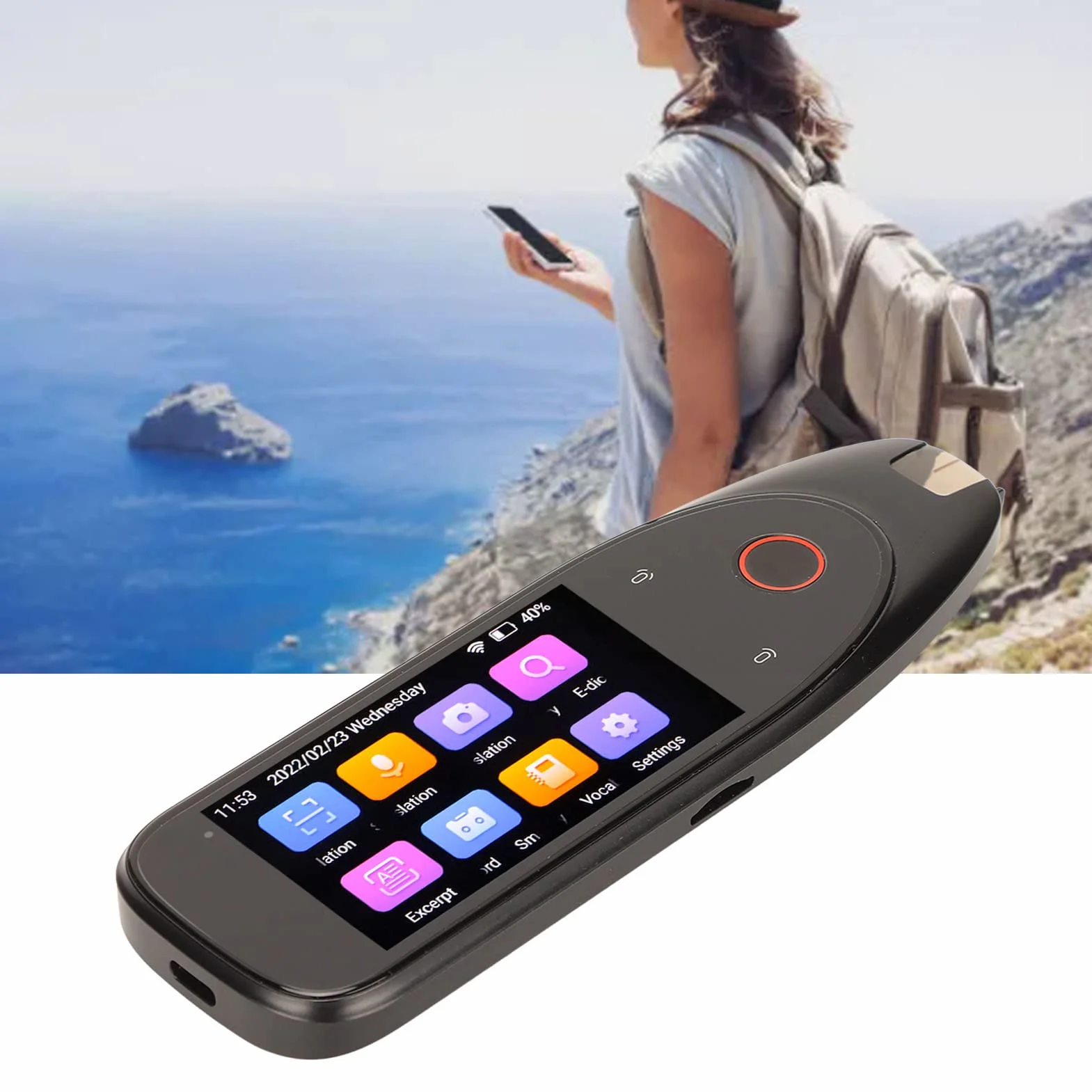 Pocketalk Language Translator 112 Języków Skaner i Czytnik Piór OCR, Pióro Czytnika do Podróży za Granicę, Obsługa Tłumaczenia Zdjęć Online w Trybie Offline, Nagrywanie, Słownik Elektroniczny, Fragmen