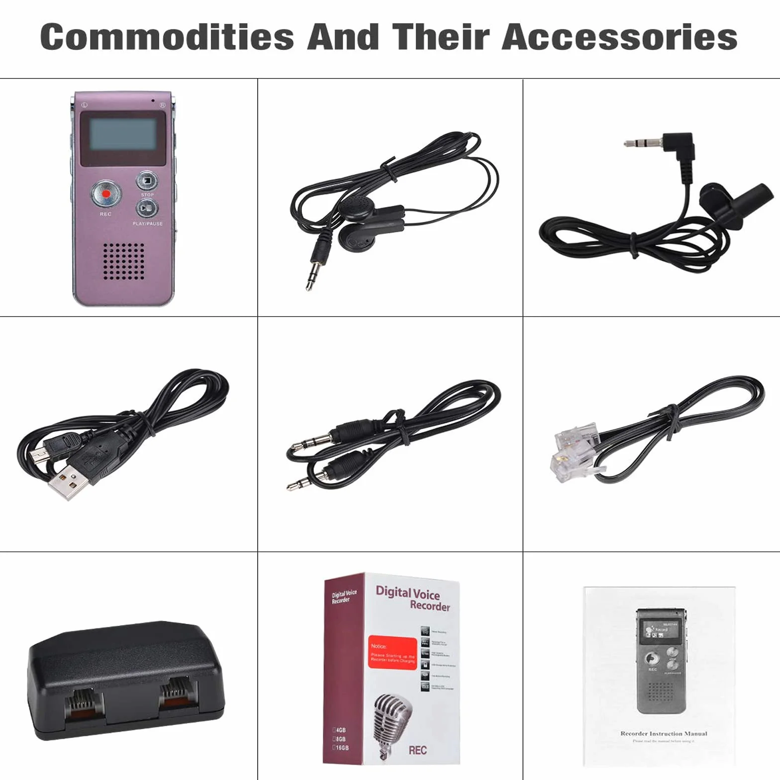 Lychee Dyktafon LCD 8 GB, ładowany przez USB, z wielofunkcyjnym cyfrowym rejestratorem audio i odtwarzaczem MP3 (czerwony)
