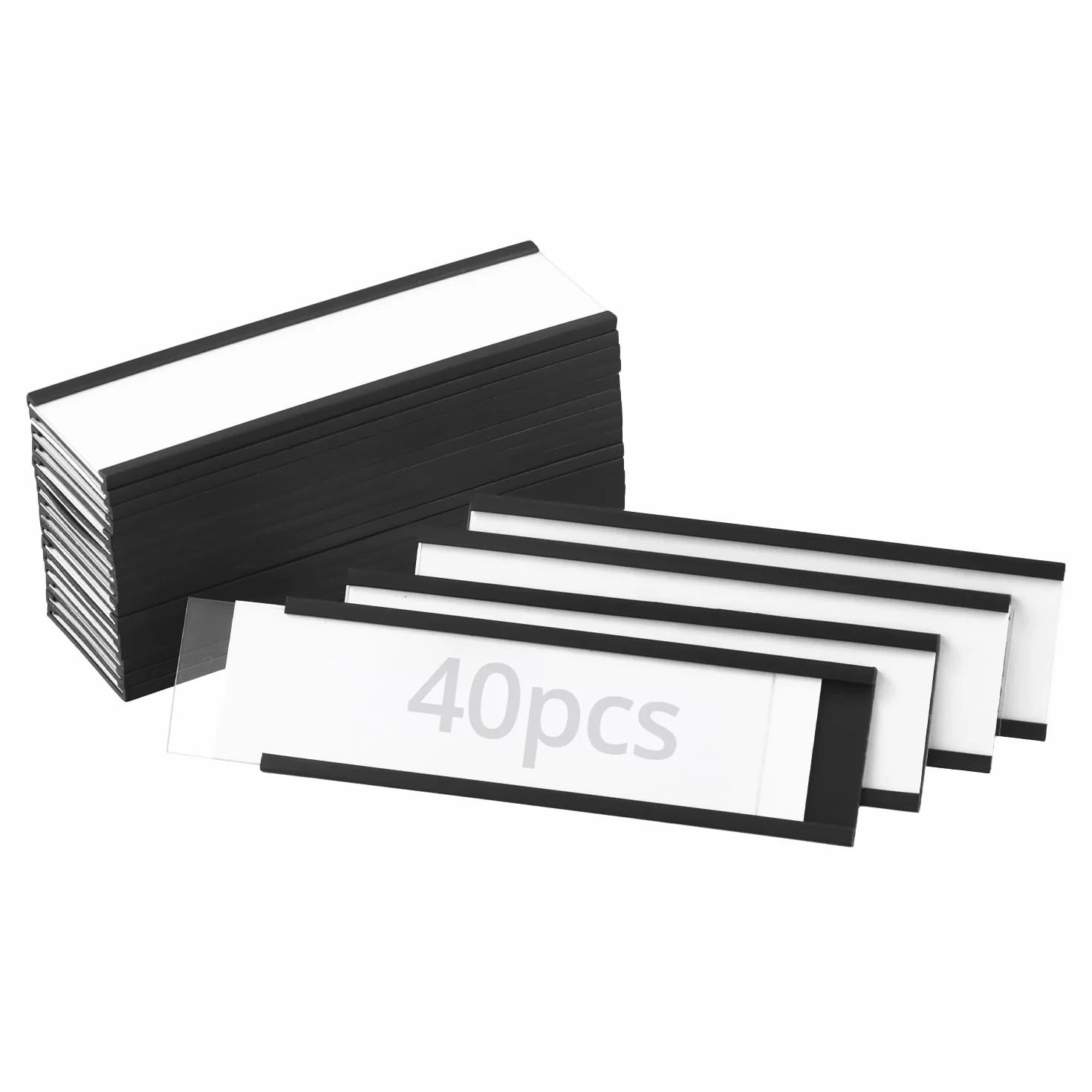 QWORK 40 sztuk etykiet magnetycznych 30 mm x 100 mm, tabliczki magnetyczne do opisania, z wkładką papierową folią ochronną, do regałów metalowych, skrytek, białych tablic suchościeralnych