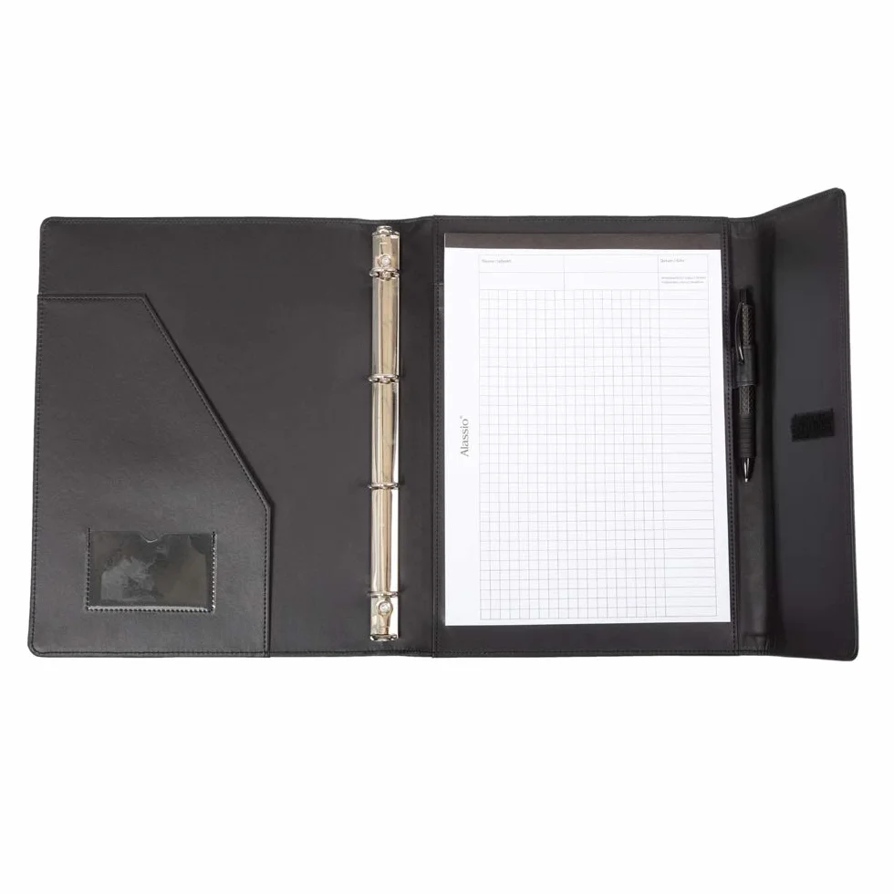 Alassio 30068 segregator pierścieniowy DIN A4 Salvo imitacja skóry, etui do pisania w kolorze czarnym, segregator, ok. 33 x 27 cm, teczka konferencyjna z podkładką, kieszeń antypoślizgowa