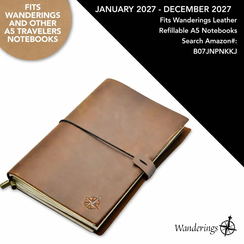Wkłady Uzupełniające do Kalendarza A5 Traveler's Notebook 2027, 14,2 x 21 cm, Styczeń-Grudzień 2027