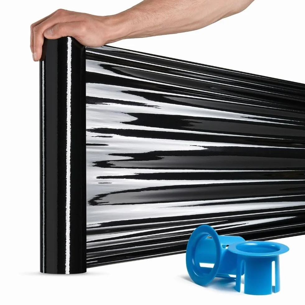RAGO® - Folia stretch czarna 2 sztuki I Rolka folii stretch z dyspenserem 0,85 kg (7,5 x 7,5 x 40 cm) I Folia meblowa I Materiał opakowaniowy I Folia ruchoma I Folia do mebli
