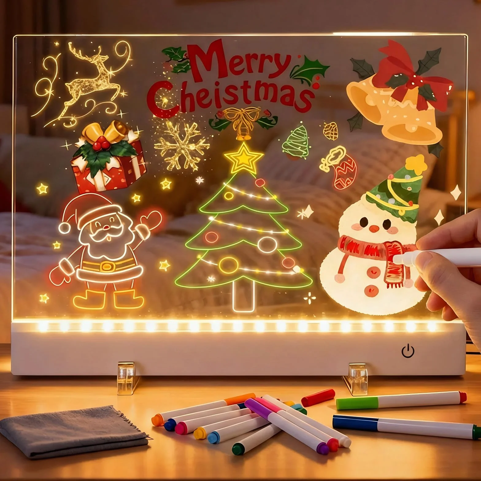 Tablet śWietlny do Rysowania, Tablica śWietlna LED 30 x 20 cm, Akrylowa Tablica Kreślarska z 12 Kolorami Pisaków, Tablet do Pisania Kreatywny Rrezent dla Dzieci
