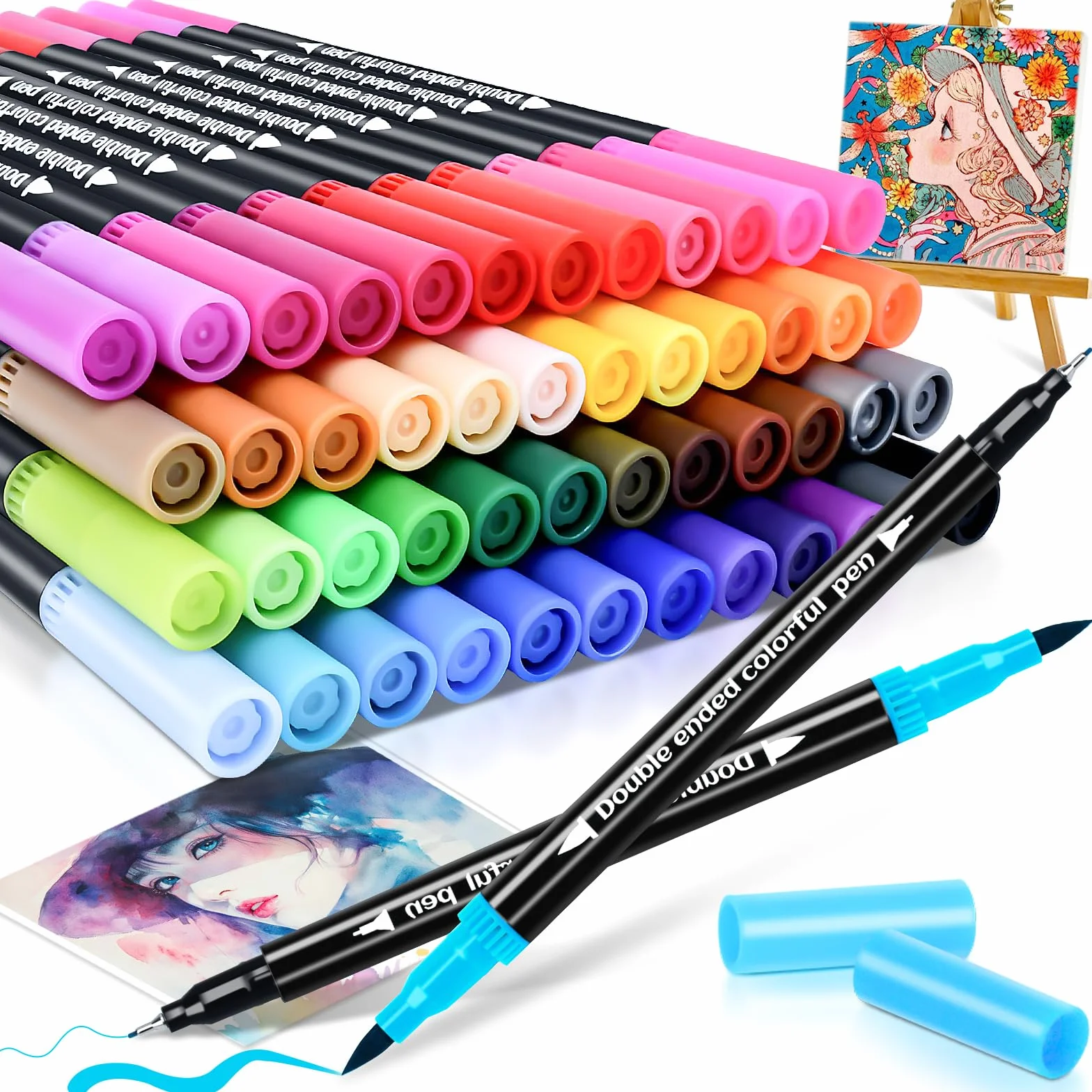 Zestaw cienkopisów Dual Brush Pen 48 kolorów, cienkopisy filcowe grube i cienkie, flamastry dla dorosłych, cienkopisy do bullet journal, kolorowanki, manga