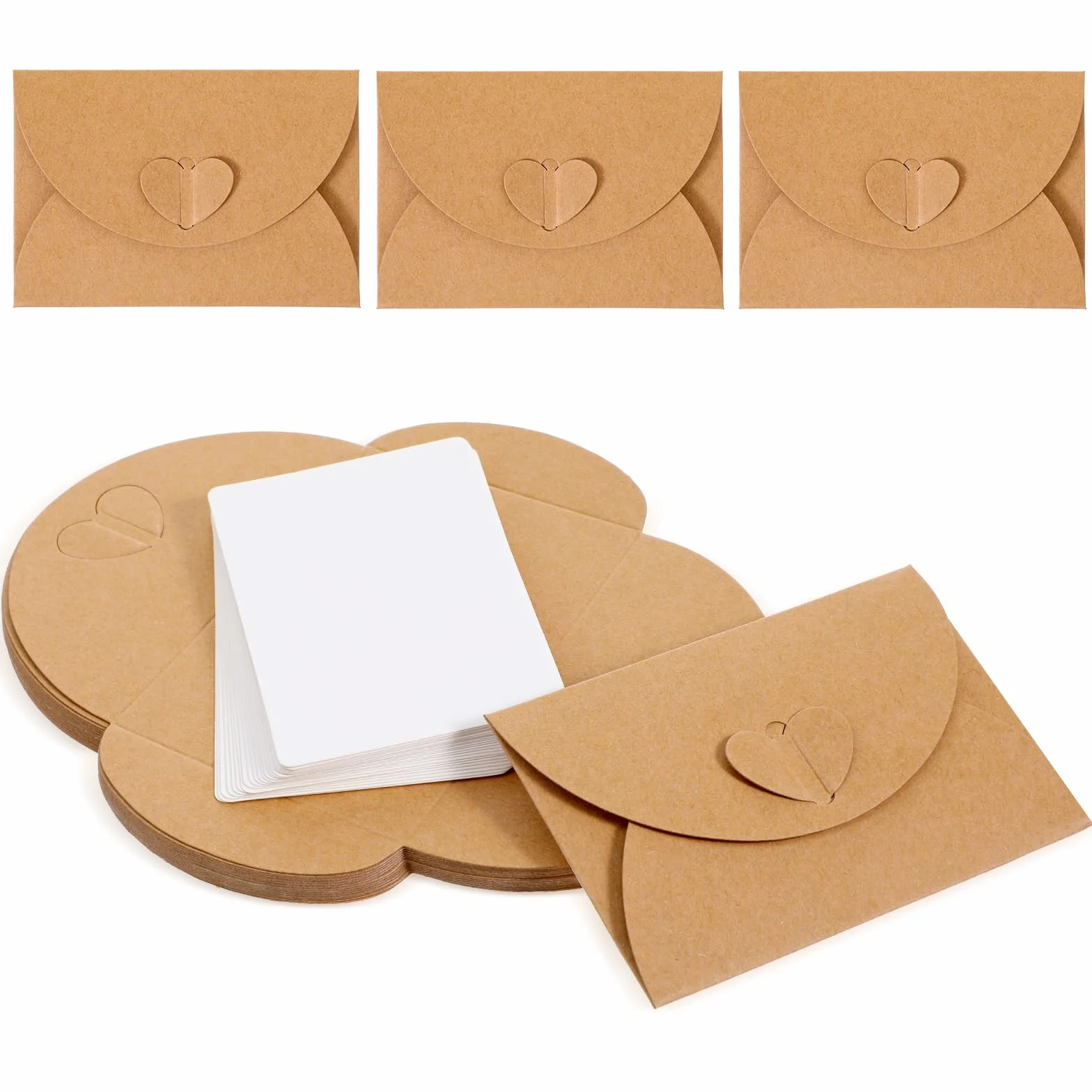25 sztuk mini kopert z 25 pustymi kartkami papierowymi, koperty z papieru typu kraft, brązowe koperty z zamknięciem w kształcie serca, do kart podarunkowych, kart z podziękowaniami, DIY Graffiti
