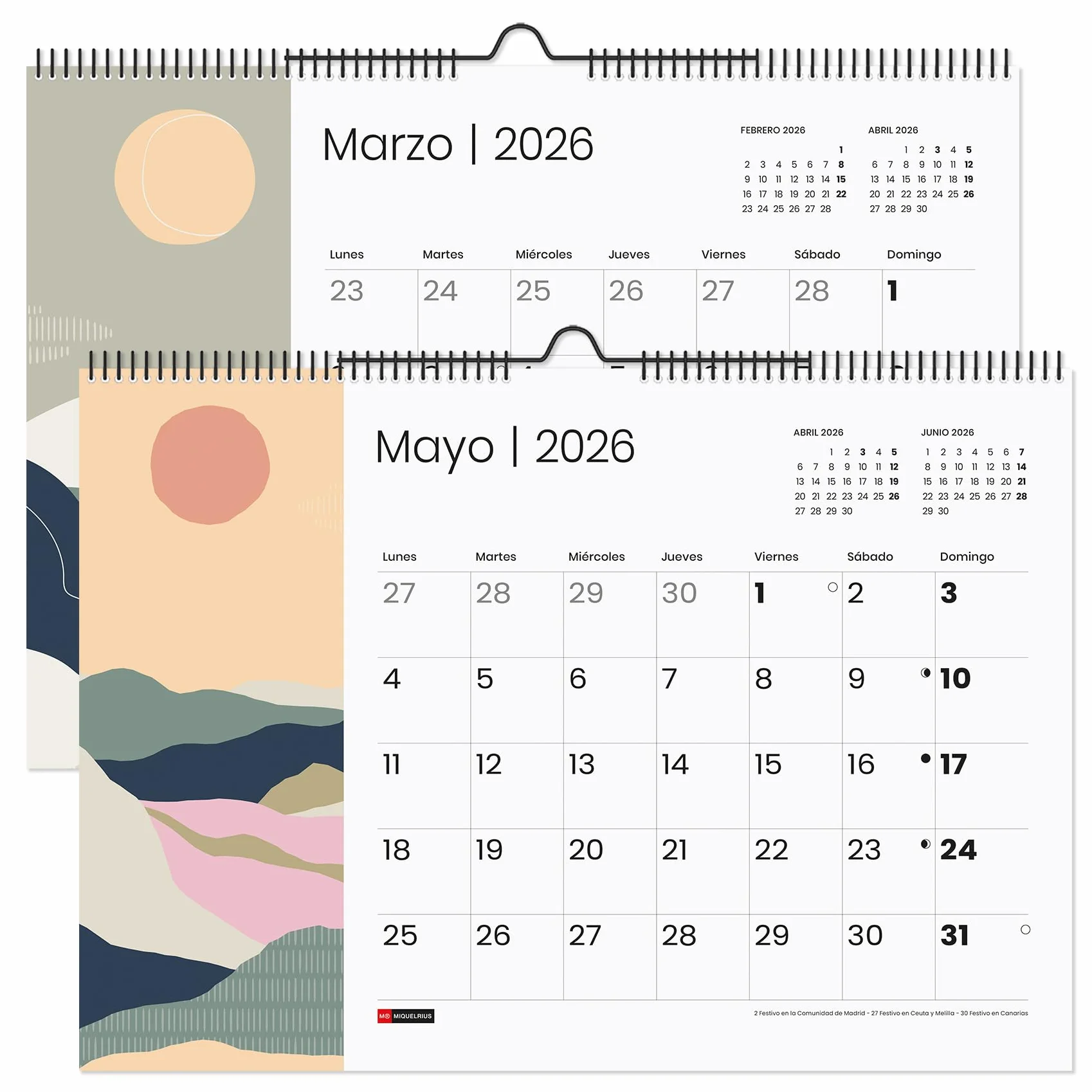 Kalendarz ścienny 2026 A3 420x296 mm Miquelrius organizer roczny planer 12 miesięcy