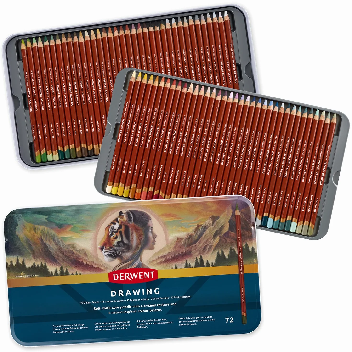 Derwent Ołówki rysunkowe zestaw 72 sztuk w puszce rdzeń 5 mm