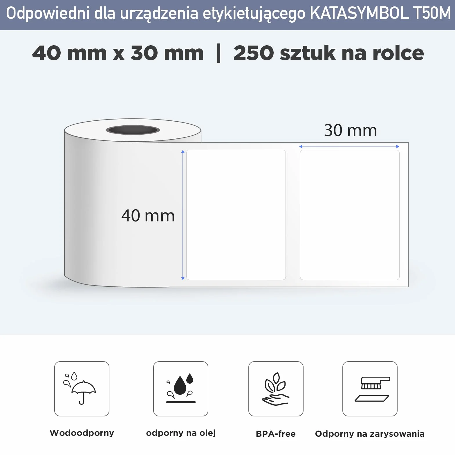 SUPVAN KATASYMBOL T50M Pro Taśma Do Drukarki Etykiet, Papier, Wodoodporne Etykiety Do Domu, Szkoły, Biura, 40 mm X 30 mm, 250 Etykiet/Rolka, 1 Rolka, Czarny Na Biały