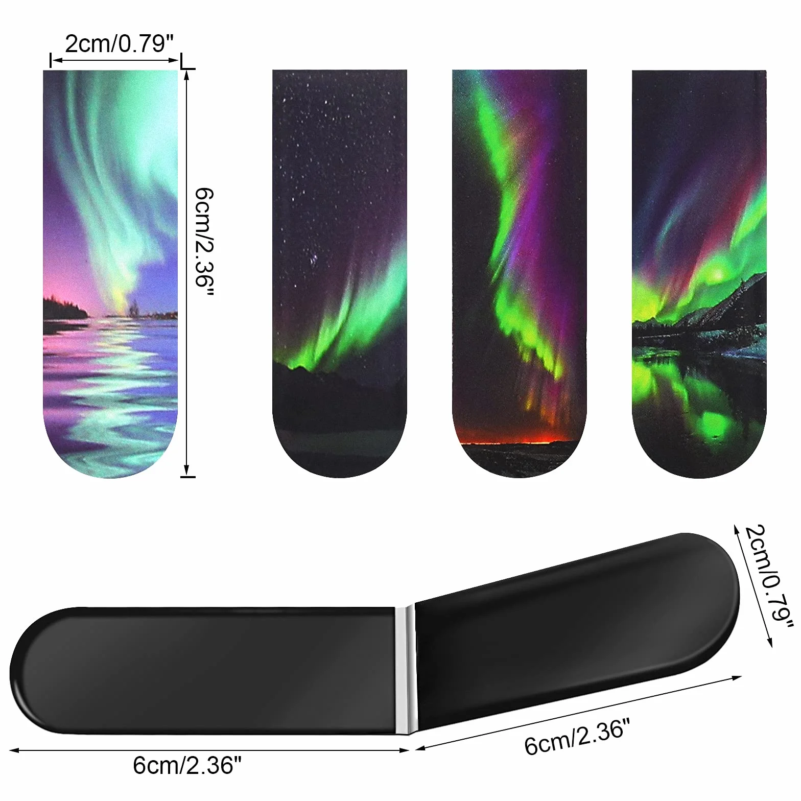 Magnetyczne zakładki z motywem zorzy polarnej 30 sztuk 2x6 cm