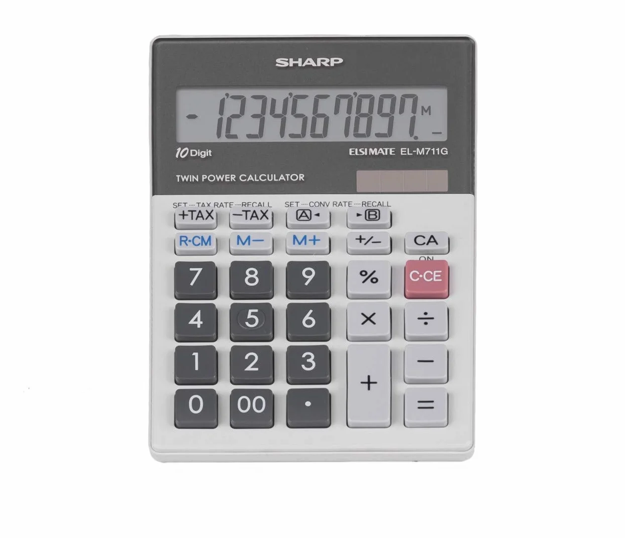 SHARP EL-M711 G kalkulator stołowy (10 cyfr, przelicznik walut, zasilany energią słoneczną i baterią) jasnoszary