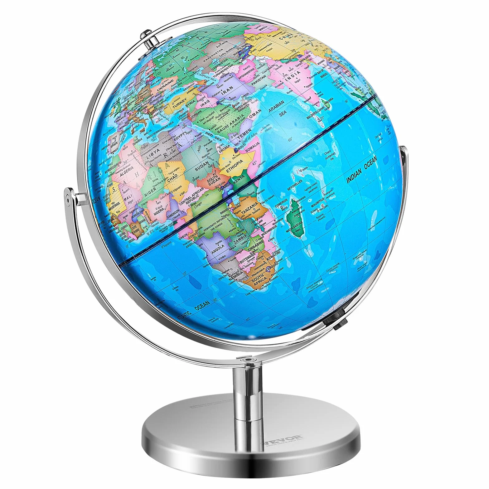 VEVOR Obrotowy Globus Światowy 330,2 mm Edukacyjny Geograficzny ABS Strefa Czasowa 720° dla Dzieci