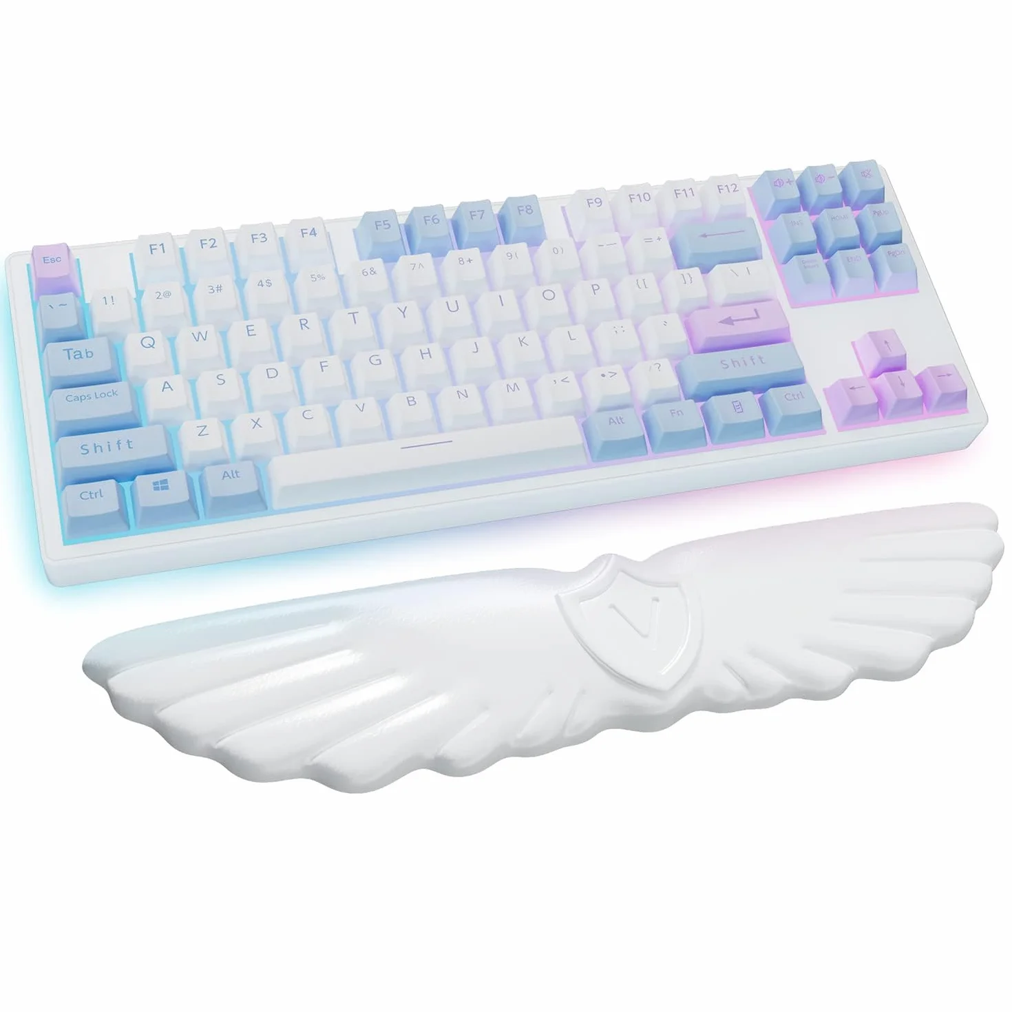 Podkładka Pod Nadgarstek Angel Wing Cloud Keyboard Ergonomiczna Antypoślizgowa Miękka Skórzana Pianka Z Pamięcią Kształtu 1-Skrzydłowa Biała