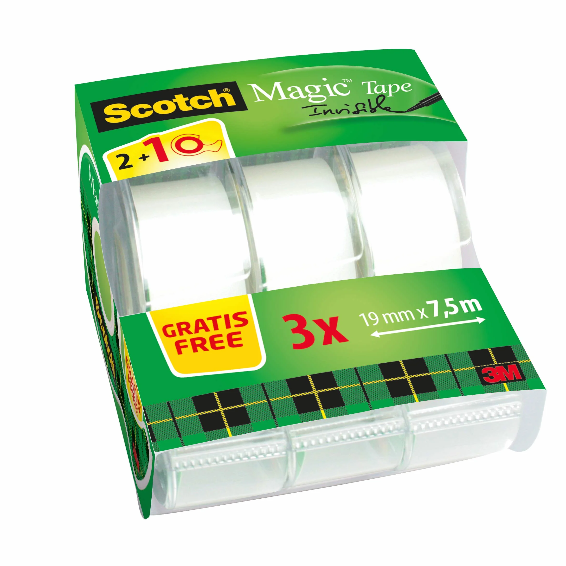 3M Magic Tape 8-1975C3 Taśma Klejąca, Przezroczysty, 19 mm x 7.5 m, 3 Sztuki