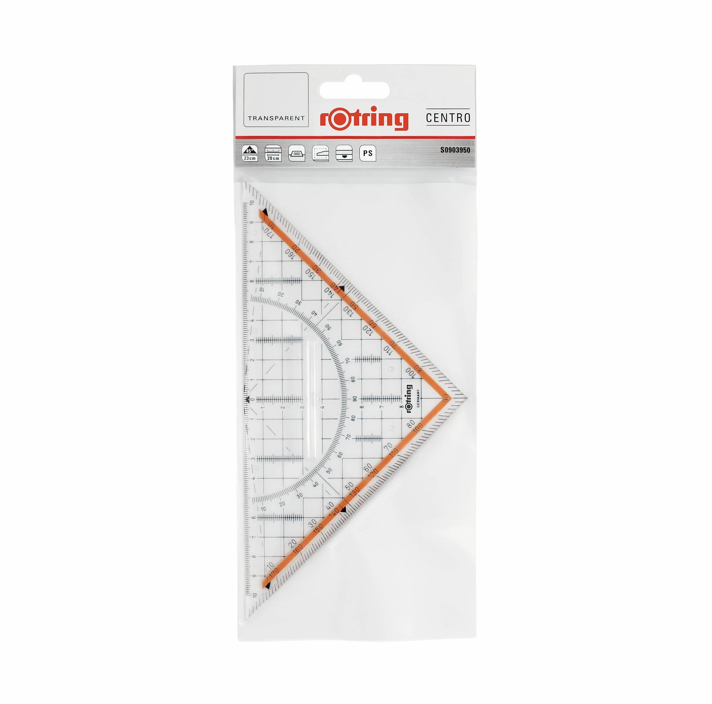 Rotring Centro duży zestaw geometryczny, kwadratowy, z uchwytem, 23 cm