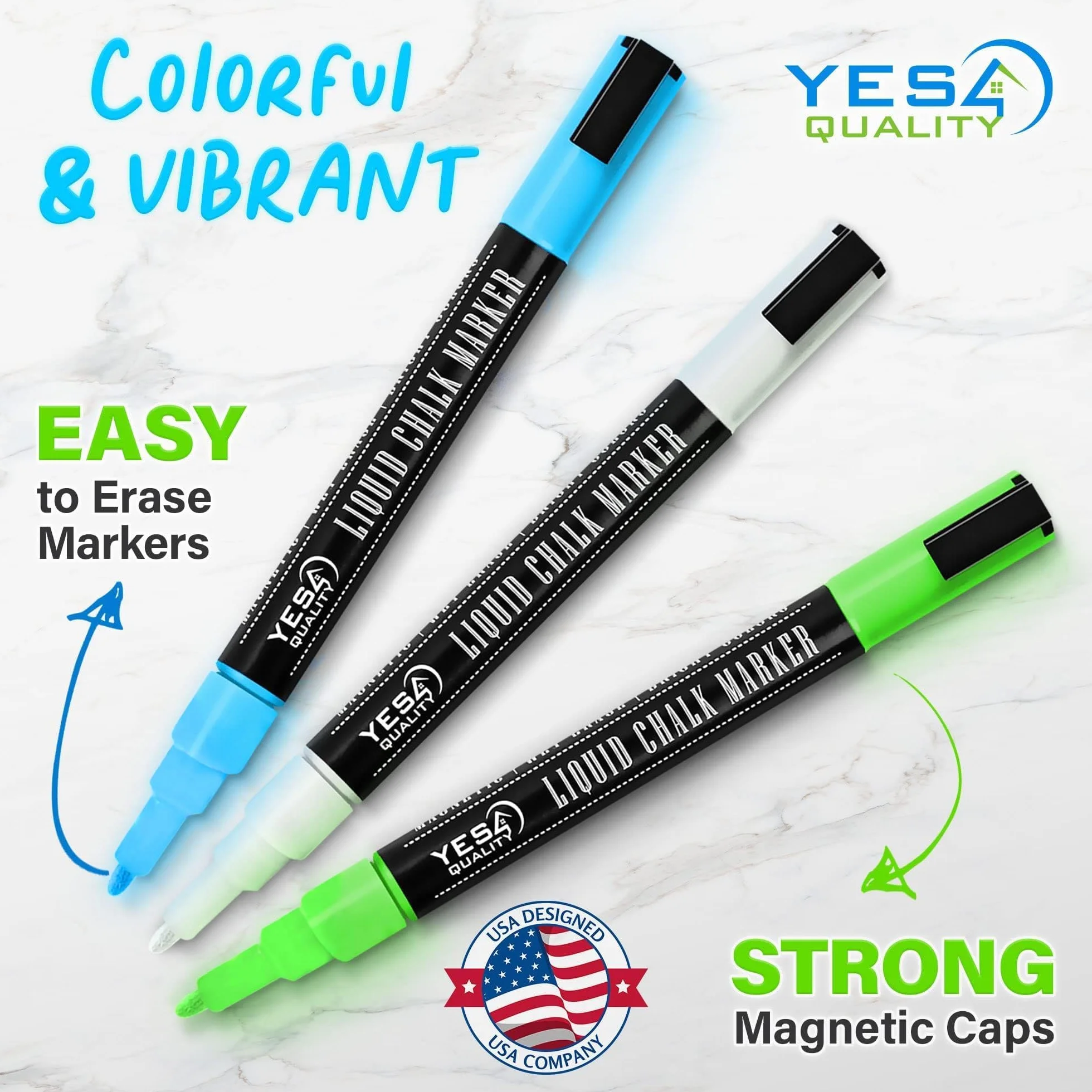Magnetic Black Dry Erase Board for Fridge - A3 / 43 x 28cm - Stain-Resistant w/ 3 Magnetic, Fine-Tip Neon Chalk Markers & Eraser - by Yes4Quality