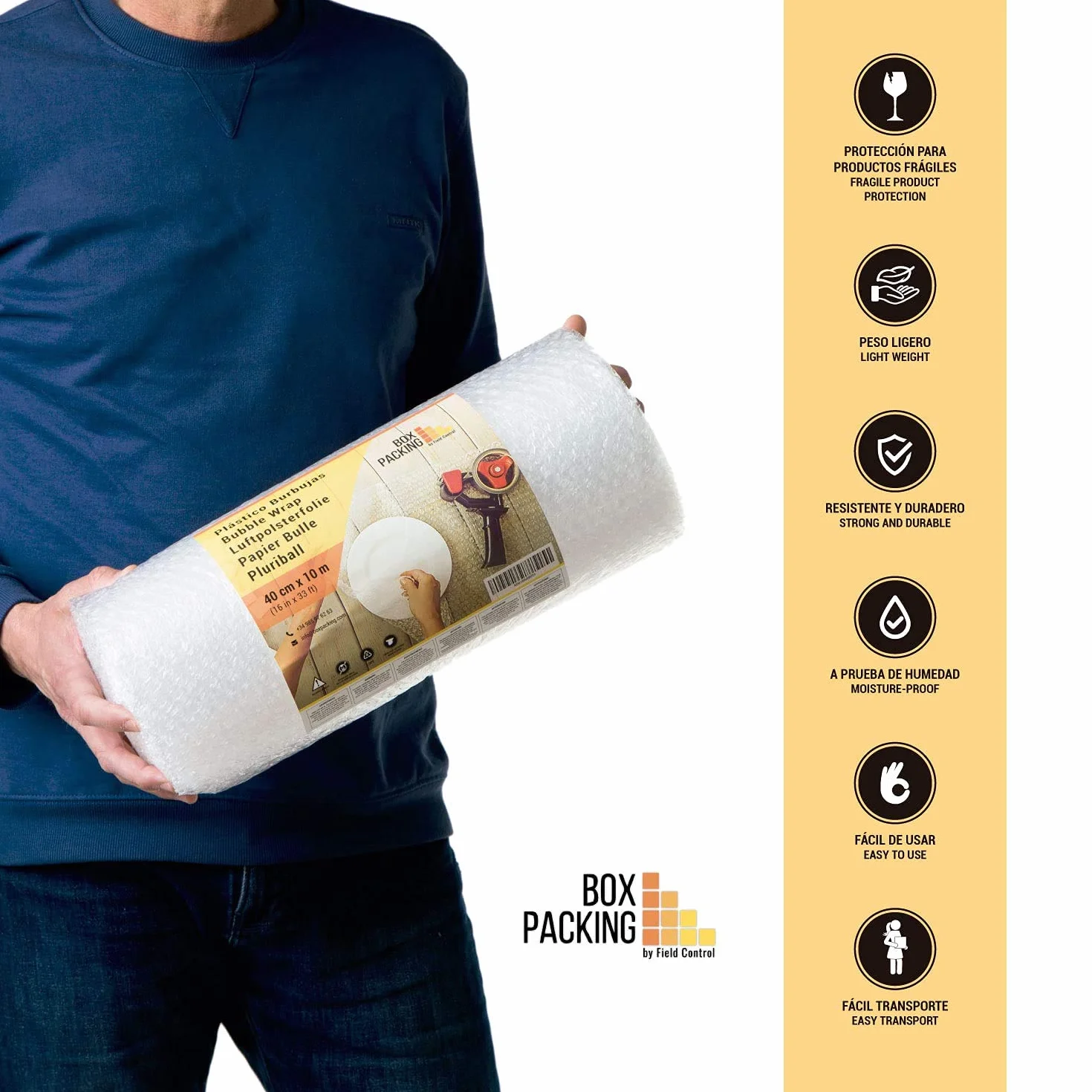 BOXPACKING | Folia Bąbelkowa | 40 cm szerokości x 10 m długości | Folia z Wypustkami Do Pakowania i Przeprowadzek