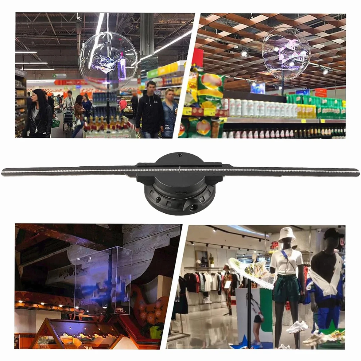 Wyświetlacz reklamowy holograficzny 3D Zdejmowany wentylator Liść Hologram Wentylator WiFi Projektor 234 Koraliki świetlne Wyświetlacz wentylatora Liść Średnica 42 cm Dla firm Przyjęcia