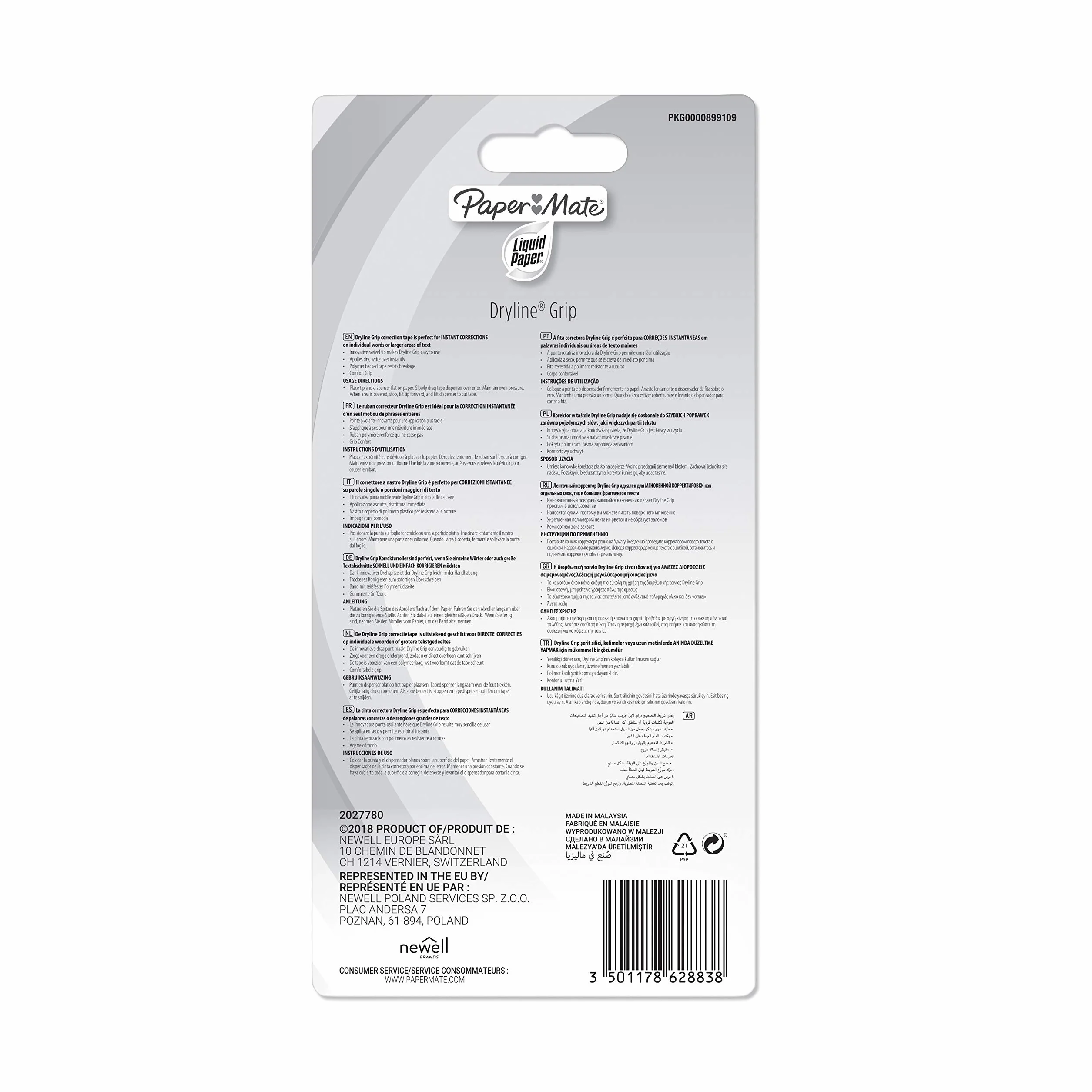 Paper Mate Korektor Liquid Paper DryLine Grip 2 szt. Różowy Niebieski