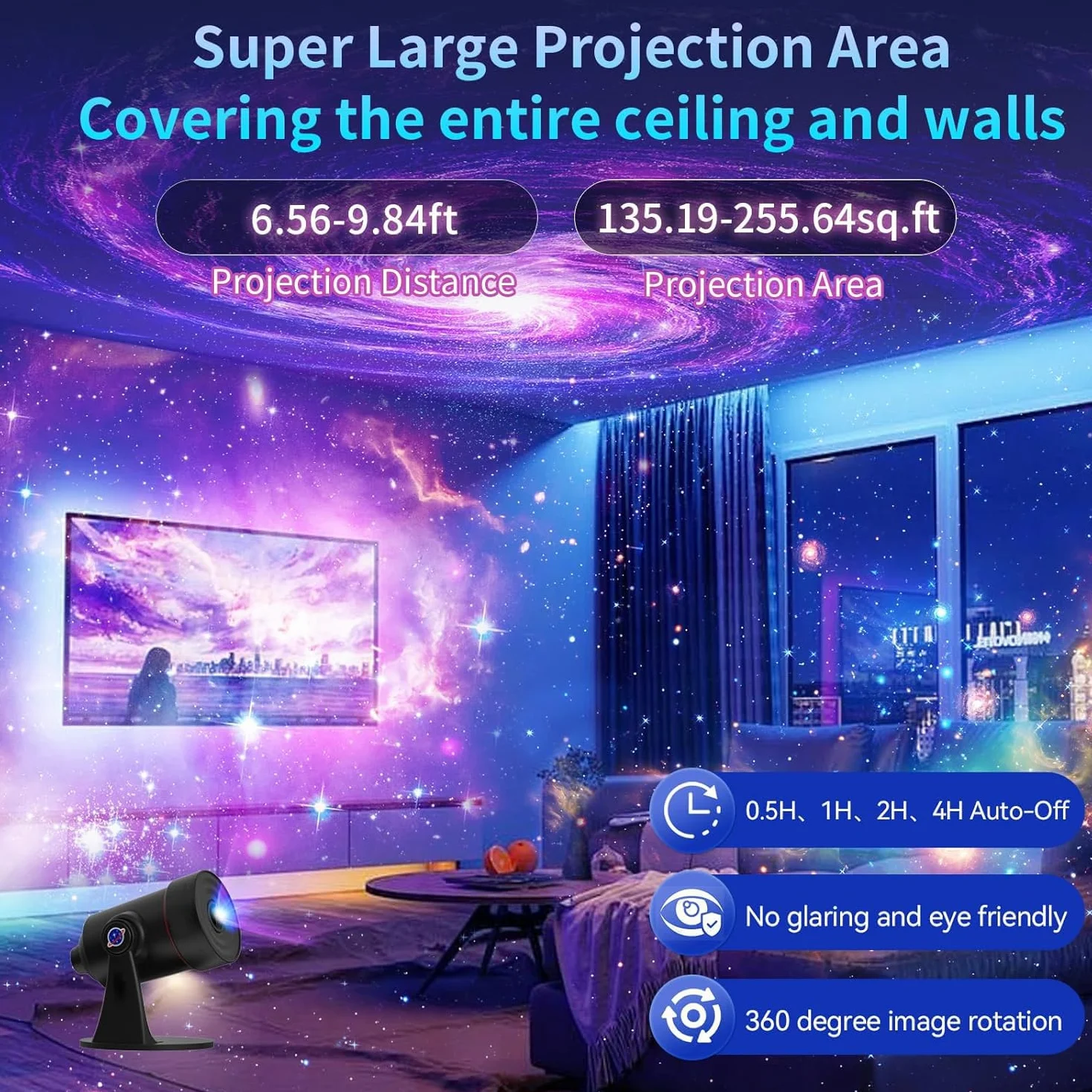 Projektor Star 8. generacji Galaxy HD planetarium lampka nocna obracana 360° mgła z regulowanym przyciskiem i timerem
