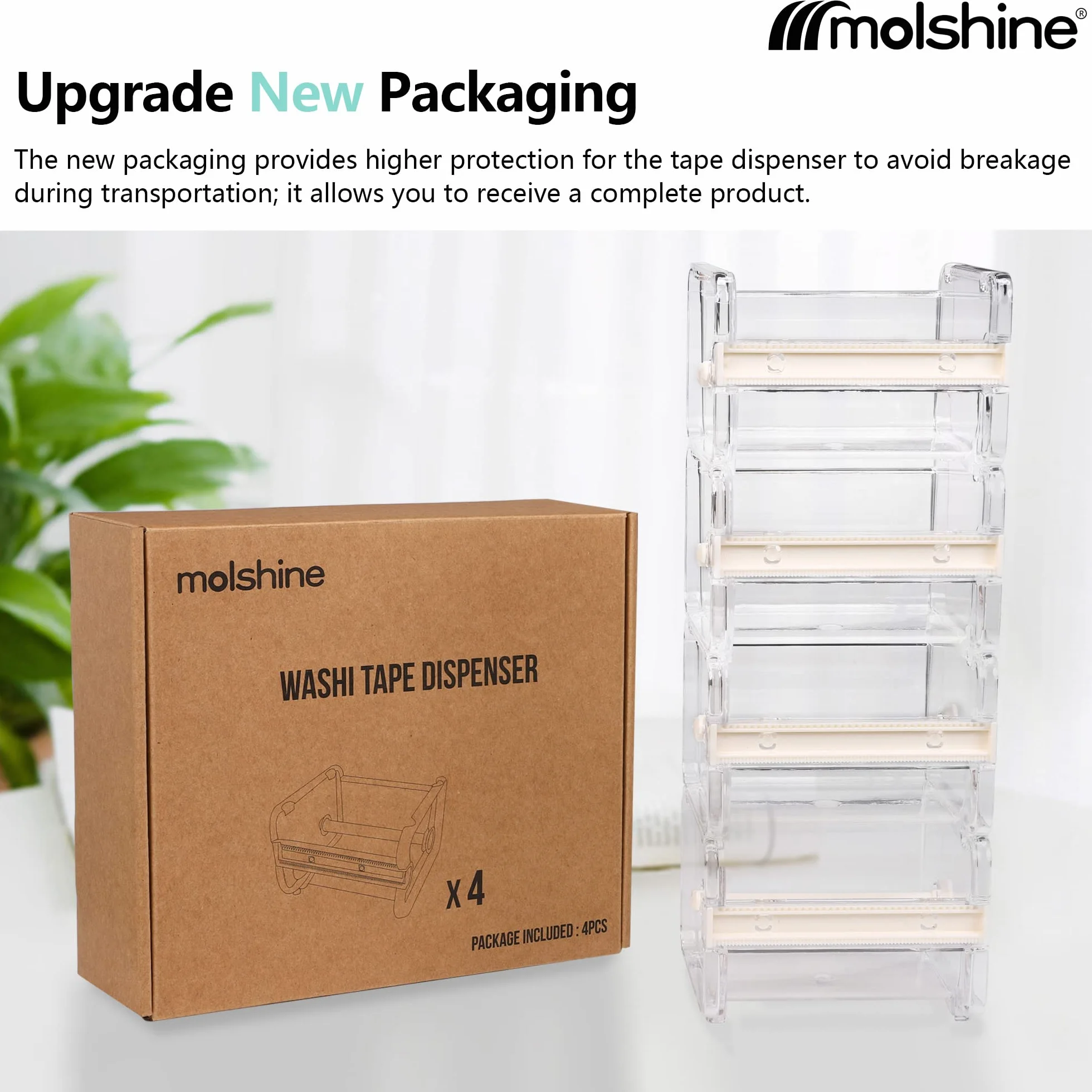 Molshine Zestaw 4 przezroczystych dozowników taśmy maskującej Visible Desktop Multi Washi (beżowa)