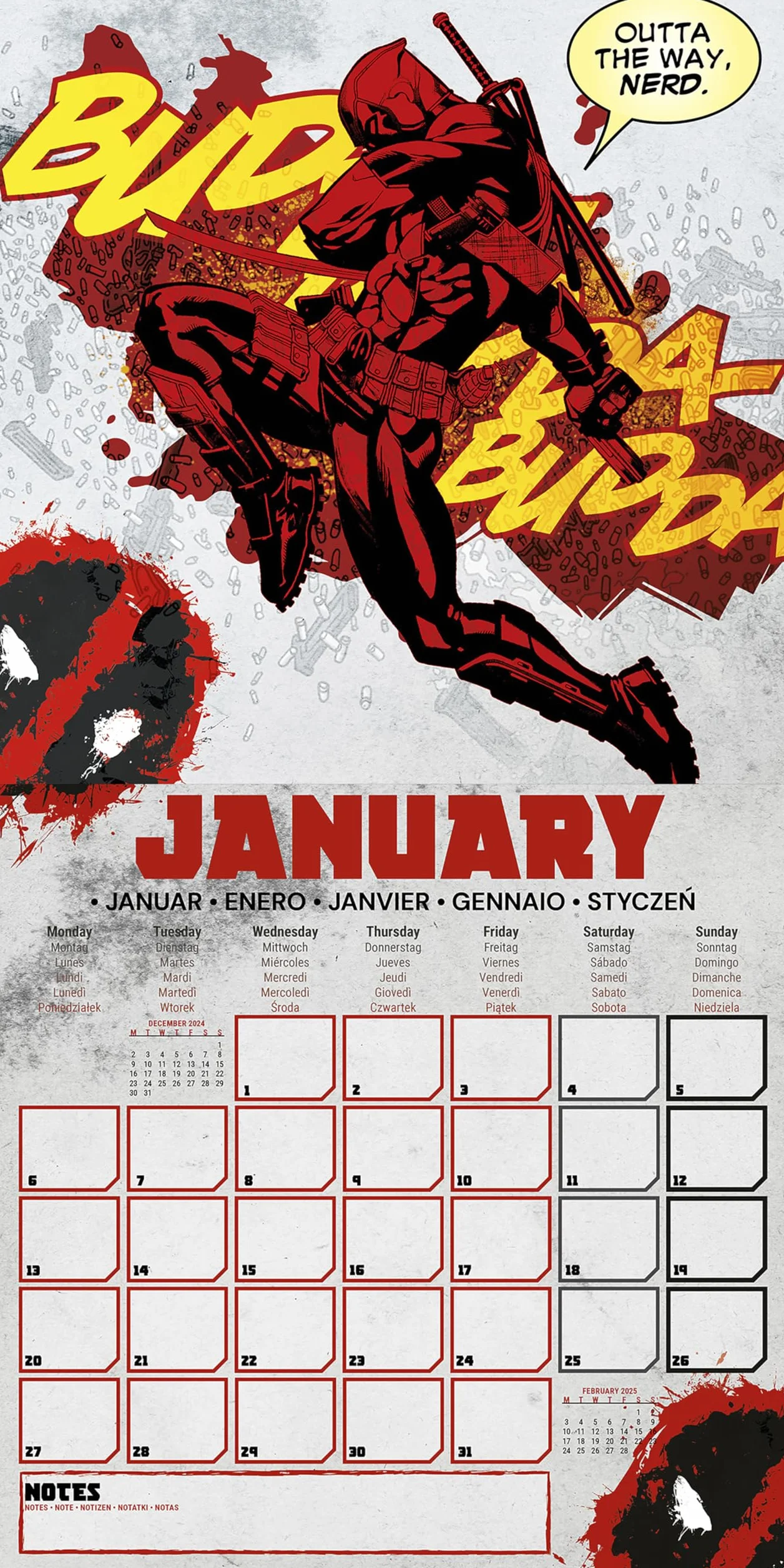 Deadpool 2025 calendario 30 x 30 cm pyramid