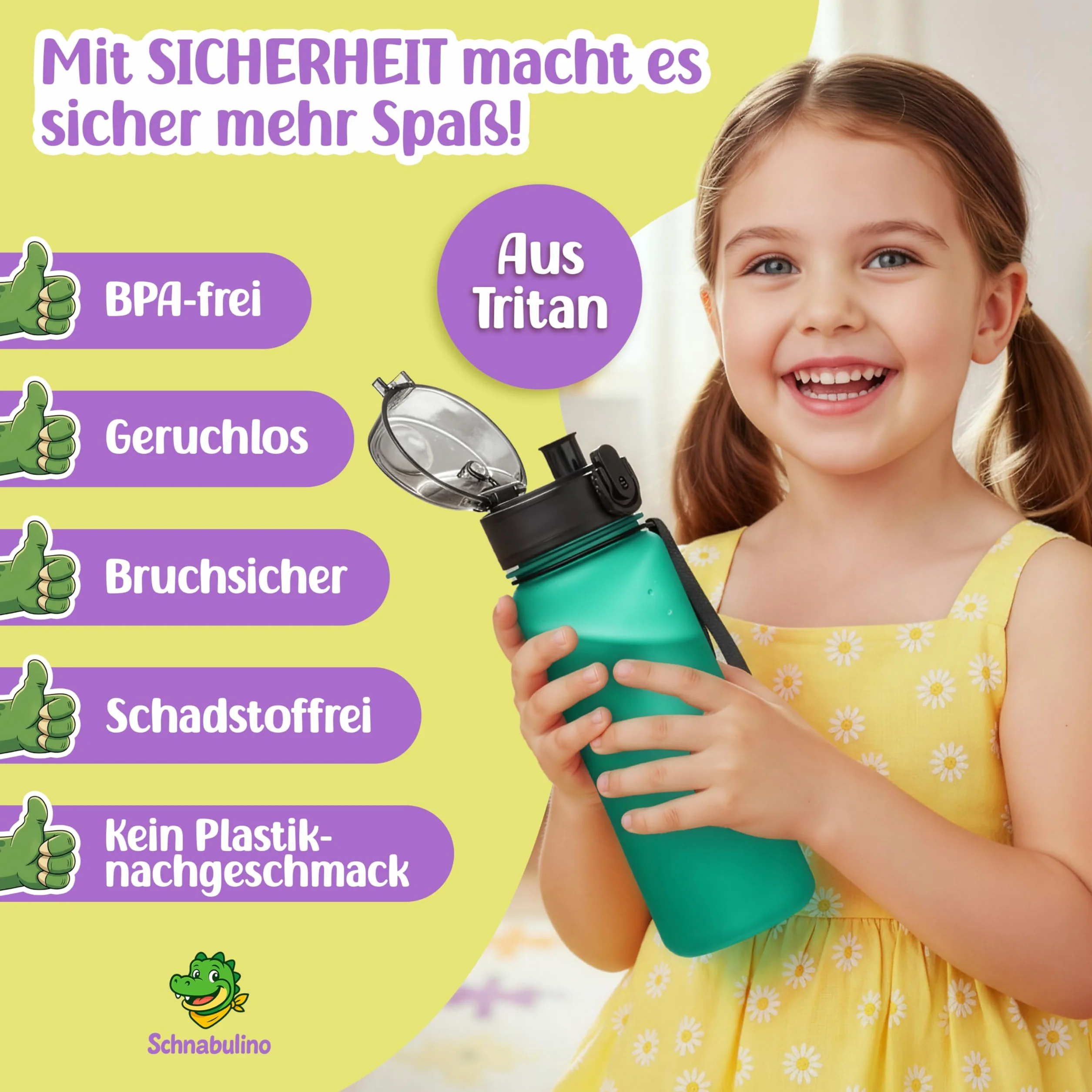 butelka do picia dla dzieci 500 ml – bez BPA, szczelna, z tritanu z zamknięciem jednym kliknięciem i uchwytem – idealna do szkoły, przedszkola i sportu (zielona, 500 ml)