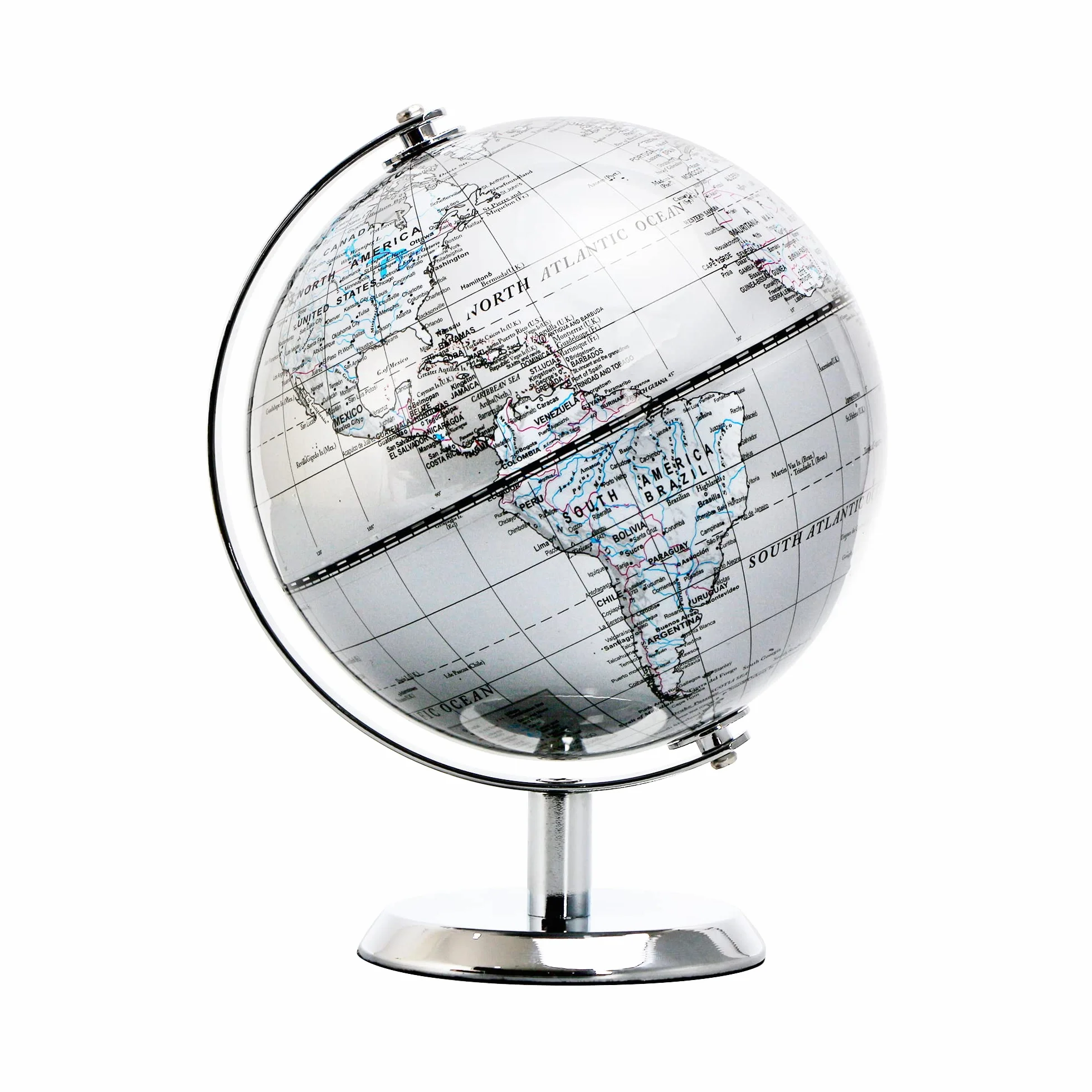 Globus świata srebrny 14 cm mini edukacyjny geograficzny dekoracja biurka stal nierdzewna srebrnoszary