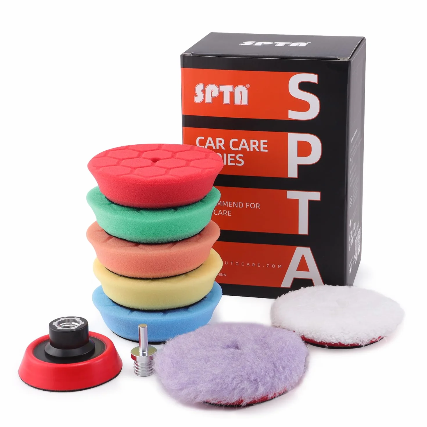 SPTA Mini gąbka polerska, 9-częściowy zestaw 80 mm Hex-Logic gąbki polerskie z futrem polerskim i talerzem polerskim, pad polerski M14, adapter do wiercenia do mimośrodowej maszyny polerskiej,