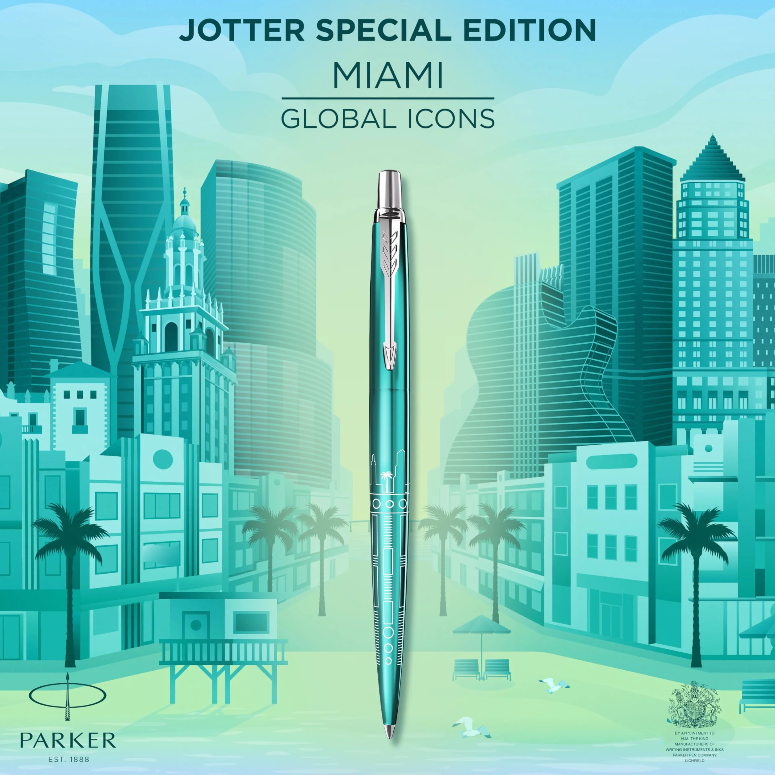 Parker Jotter Długopis Edycja Specjalna Miami Turquoise Chromowane Zdobienia Końcówka Medium Niebieski Tusz Opakowanie Prezentowe