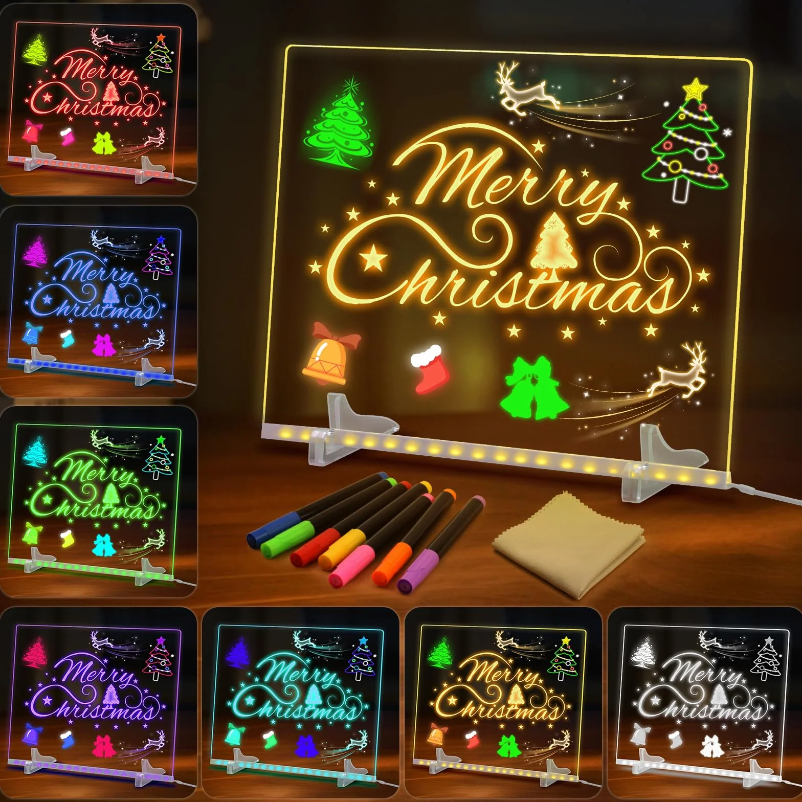 Tablica akrylowa ze światłami LED 35 x 25 cm, tablica informacyjna LED, z 7 kolorami długopisu i uchwytu, magiczna tablica dla dzieci, przezroczysta tablica do pisania, dla dzieci, szkoły, baru (35 x