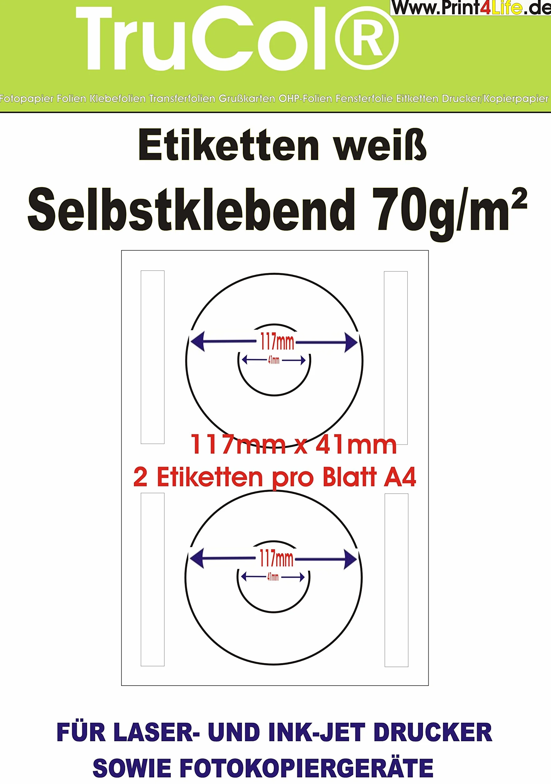 Uniwersalne etykiety na CD DVD 117x41 mm matowe białe 50 sztuk na 25 arkuszy