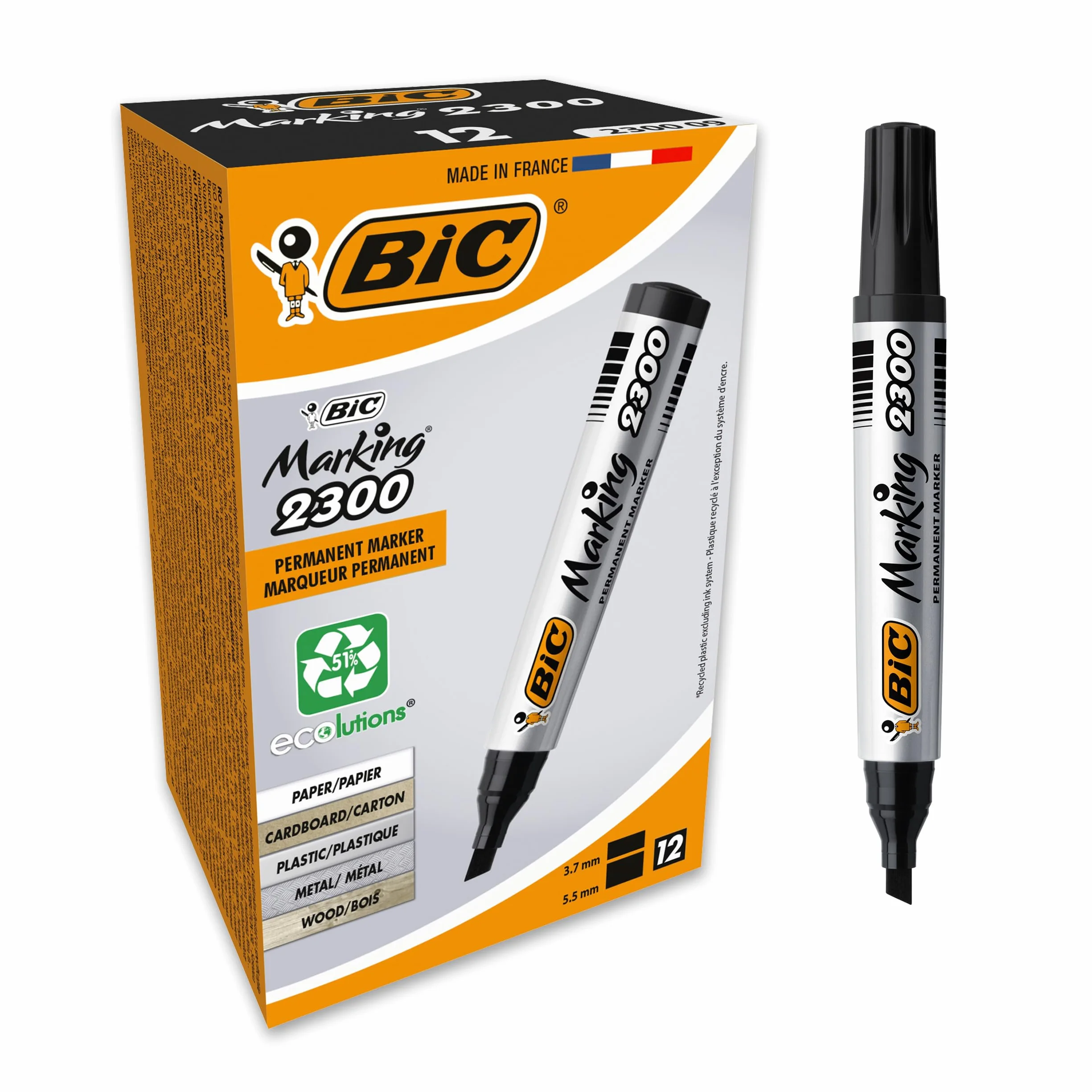BIC Marking 2300 Ecolutions Marker czarny ścięta końcówka Pudełko 12szt