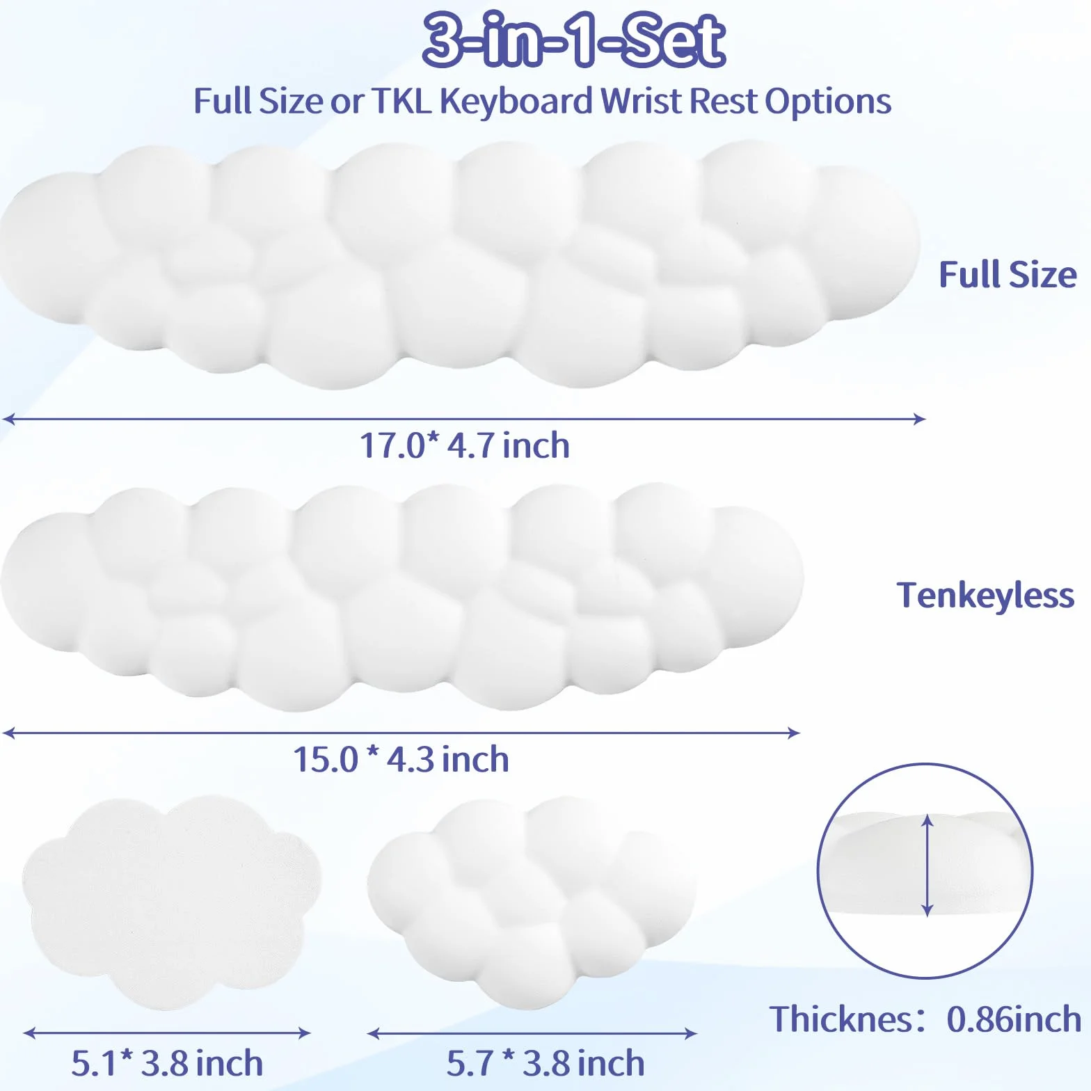 Sushret Podkładka pod nadgarstek Cloud do klawiatury, zestaw podkładek pod nadgarstek z pamięcią kształtu z skóry PU, urocza podkładka pod nadgarstek do wsparcia nadgarstka i podłokietnika, biurowa