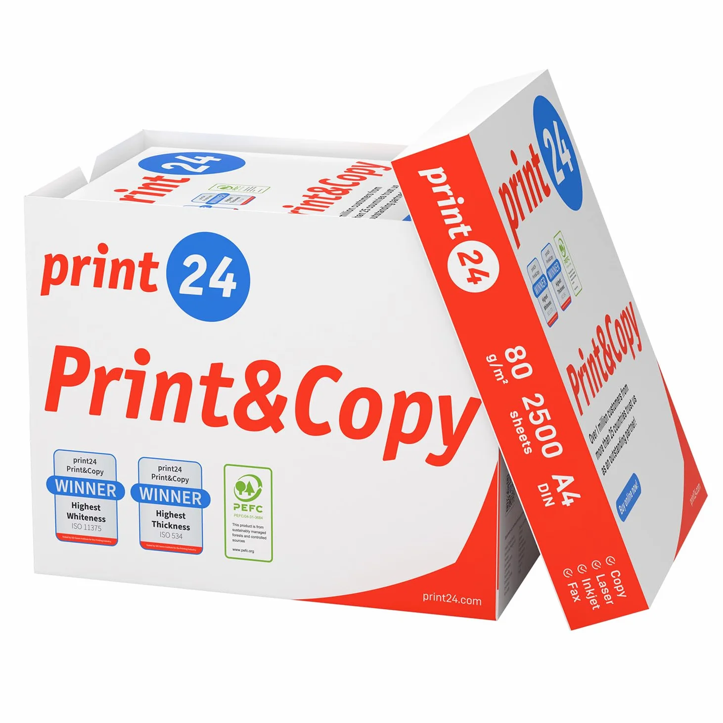 Papier do drukarki, papier do kopiowania, 2500 arkuszy, 5 x 500 A4, 80 g, wysoka biel, CIE 160, zwycięzca testu PEFC, certyfikat ekologiczny
