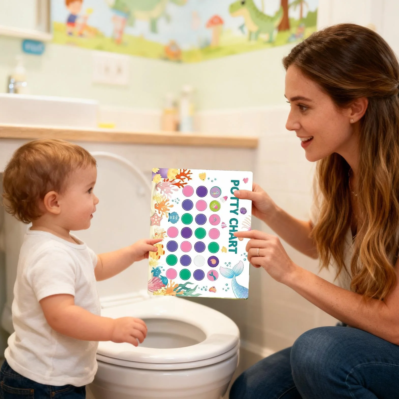 Potty Training Chart, interaktywny motywacyjny trener toaletowy, zabawny wykres naklejek na nagrodę, narzędzie rozwojowe dla dzieci, akcesoria dla dzieci w wieku 2-4 lat, dla dziewczynek, chłopców i