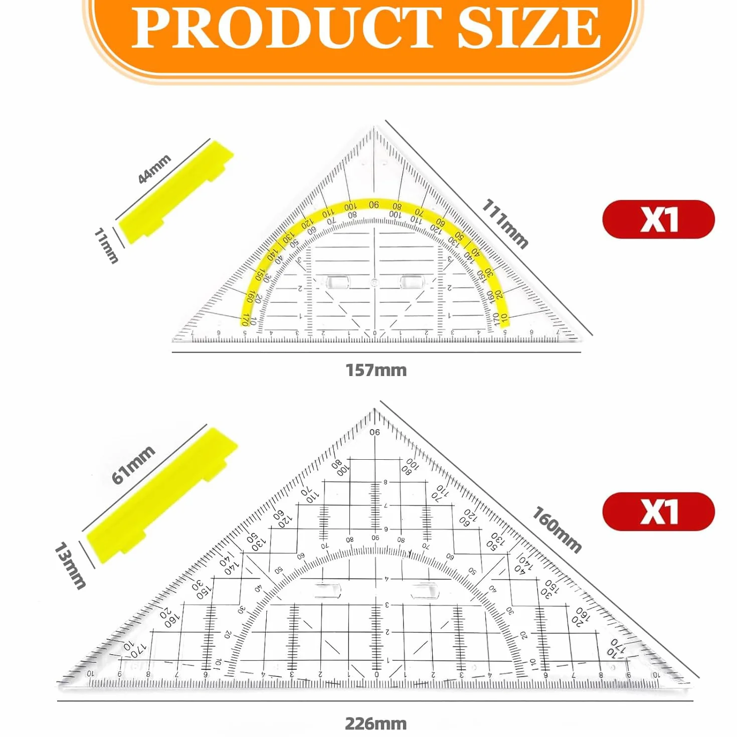 2-częściowy ekierka z uchwytem, ekierka geometryczna, elastyczna, ekierka geometryczna, mała ekierka z tworzywa sztucznego, trójkąt geometryczny, kątomierz, do szkoły i biura