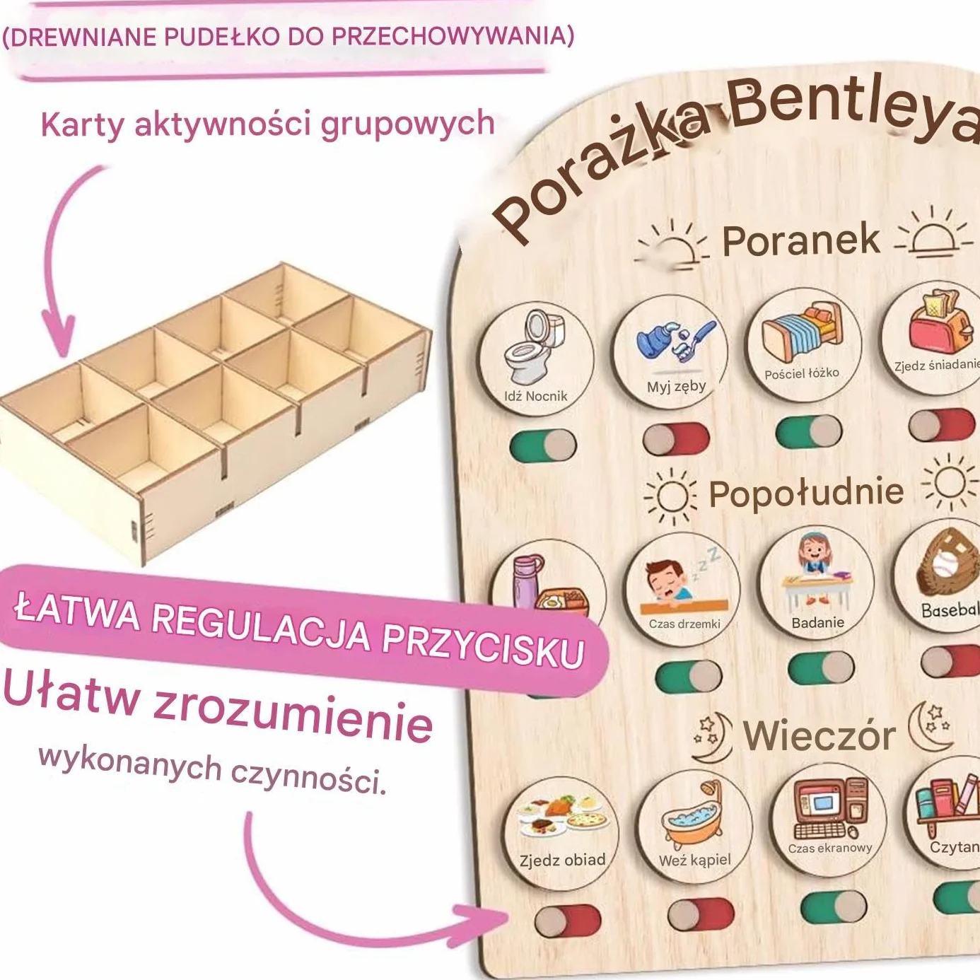 Kids Daily Routine Chart, Wooden Visual Planner Board, Educational Morning Bedtime Organizer for, Preschool Learning Toy, Home Schooling Aid, Classroom Supplies Childhood