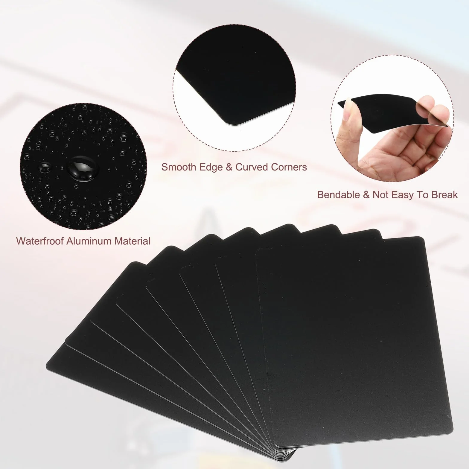 PATIKIL Aluminiowe wizytówki puste 0,45 mm grubości 3,4 x 2,1 cala matowa czerń