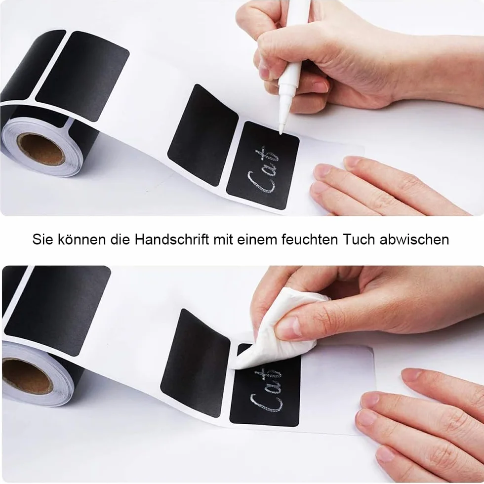 ProLeo 300 sztuk naklejek na tablicę, naklejki winylowe, etykiety kuchenne, etykiety samoprzylepne dla partnerów na słoiki z przyprawami, dżem itd., 5, 5 x 3, 5 cm (prostokątne, czarne)