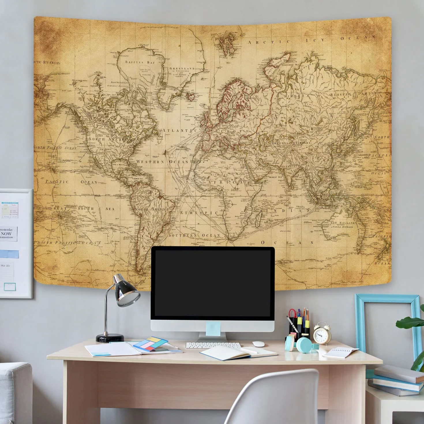 Gobelin z mapą starego świata, mapa świata w stylu vintage, geograficzna dystrybucja, gobelin ścienny, brązowy atlas historyczny, edukacyjna mapa świata, plakat na ścianę, klasę, do sypialni, salonu,