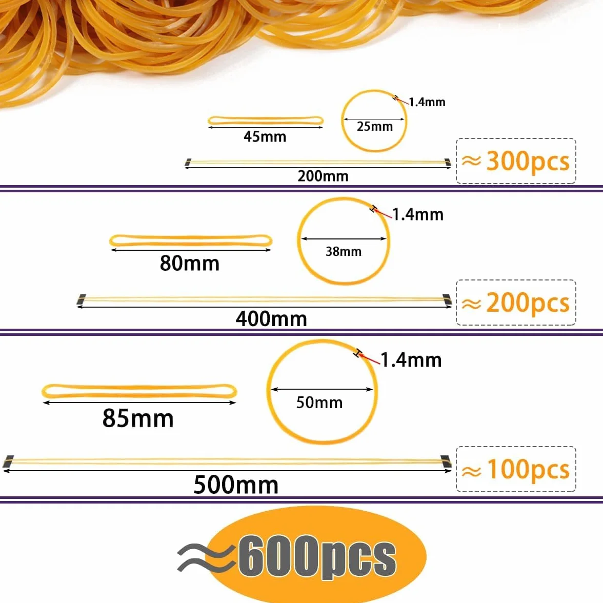 600 sztuk gumki żółte gumki 200 g naturalne gumki do użytku domowego grube mieszane gumki różne rozmiary 25 mm 38 mm 50 mm do pracy biurowej kuchni ławki papierowe rachunki