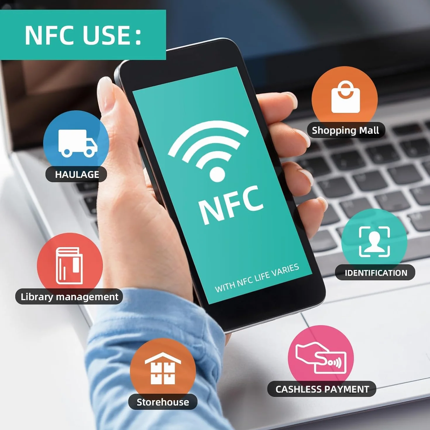 Zestaw 50 naklejek NFC z etykietami NFC do wielokrotnego zapisu, Ntag215, zaprogramowane z pamięcią 504 bajtów do wszystkich telefonów komórkowych i urządzeń obsługujących technologię NFC – idealne do