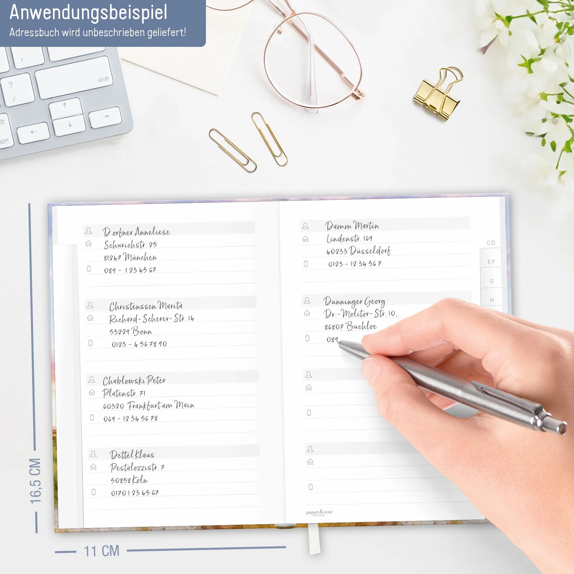 Książka adresowa paper&you® A6+ z indeksem A-Z papierem premium "Latarnia morska" 120 g/m² na kontakty, daty urodzin i hasła - zrównoważona & przyjazna dla klimatu