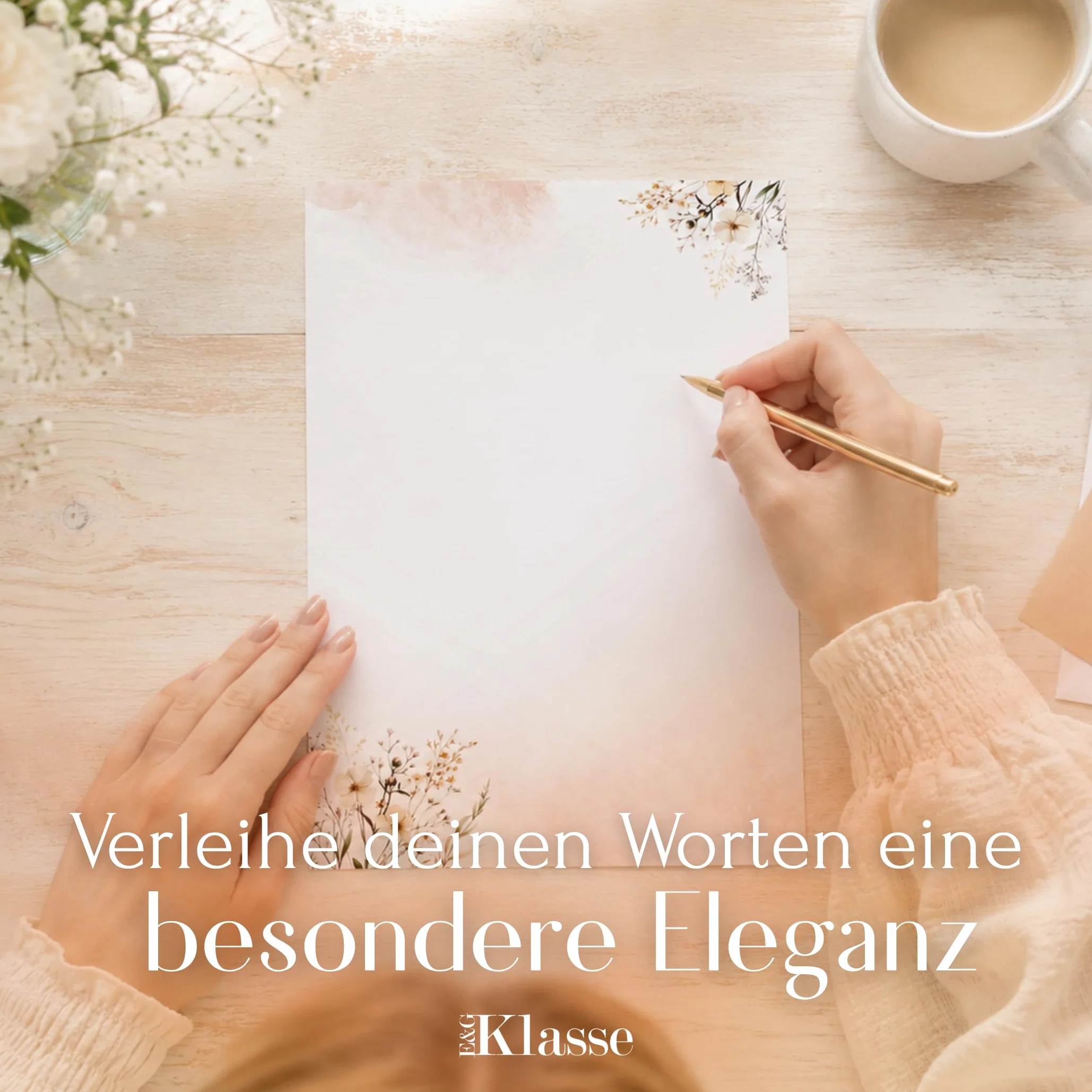 20x Papier listowy z motywem kwiatów z 10 kopertami w kolorze beżowym E&G Klasse dla dorosłych A4 Pastelowy beżowy Papier na zaproszenia Papier listowy w stylu przyrody Papier do korespondencji
