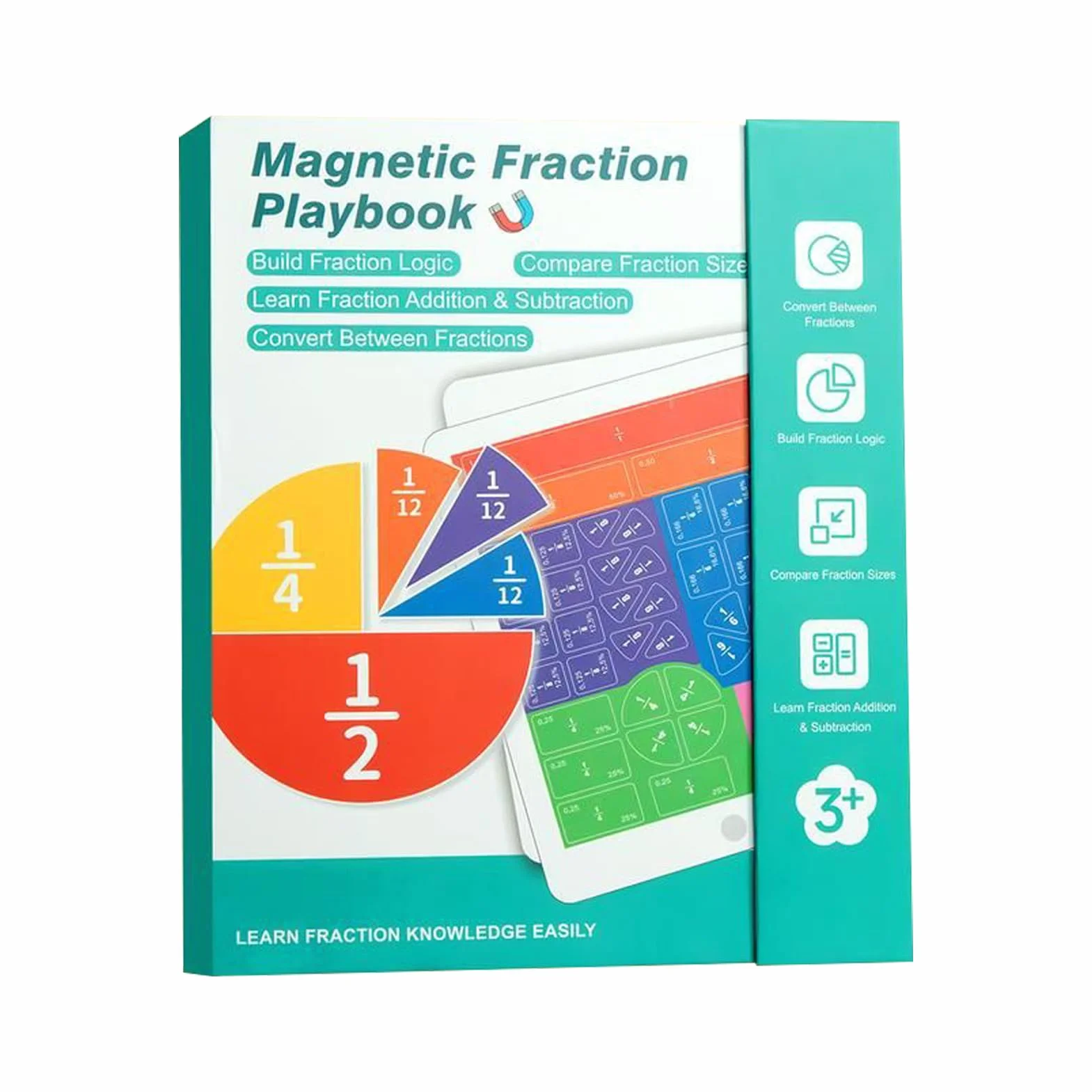 Magnetic Fraction, 22 x 17,8 cm Magnetic Fraction Educational Puzzle z łamanymi kwadratami i okręgami, matematyka zabawka edukacyjna dla dzieci