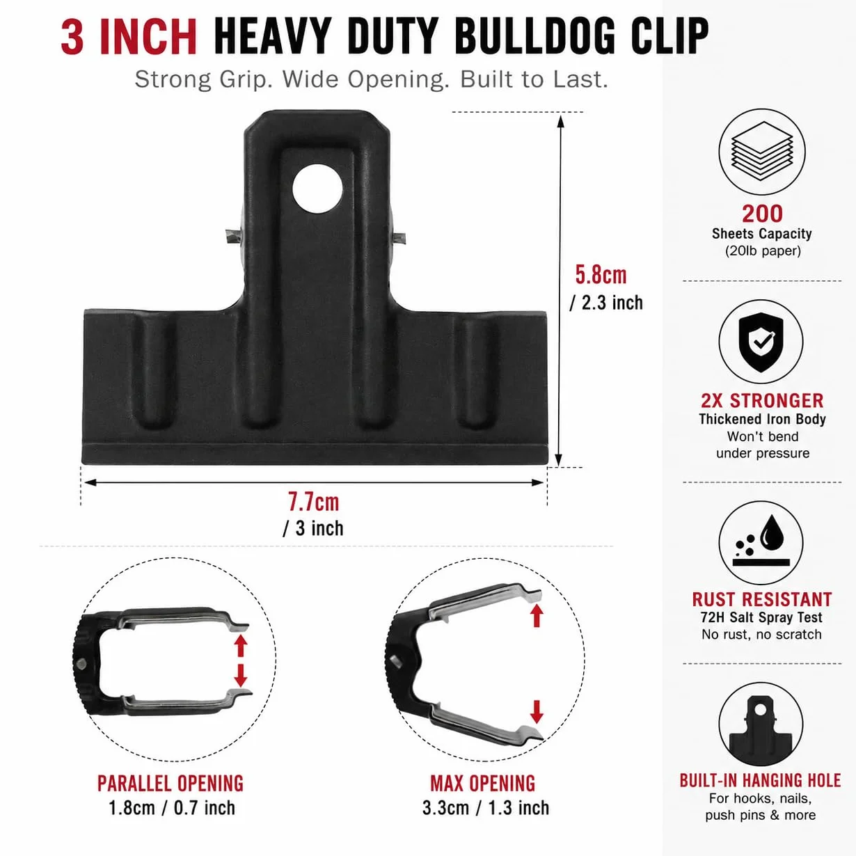 Coideal Klipsy do papieru Big Bull, 10 sztuk, 7 cm, duży metalowy spinacz, pogrubione zaciski (czarne)
