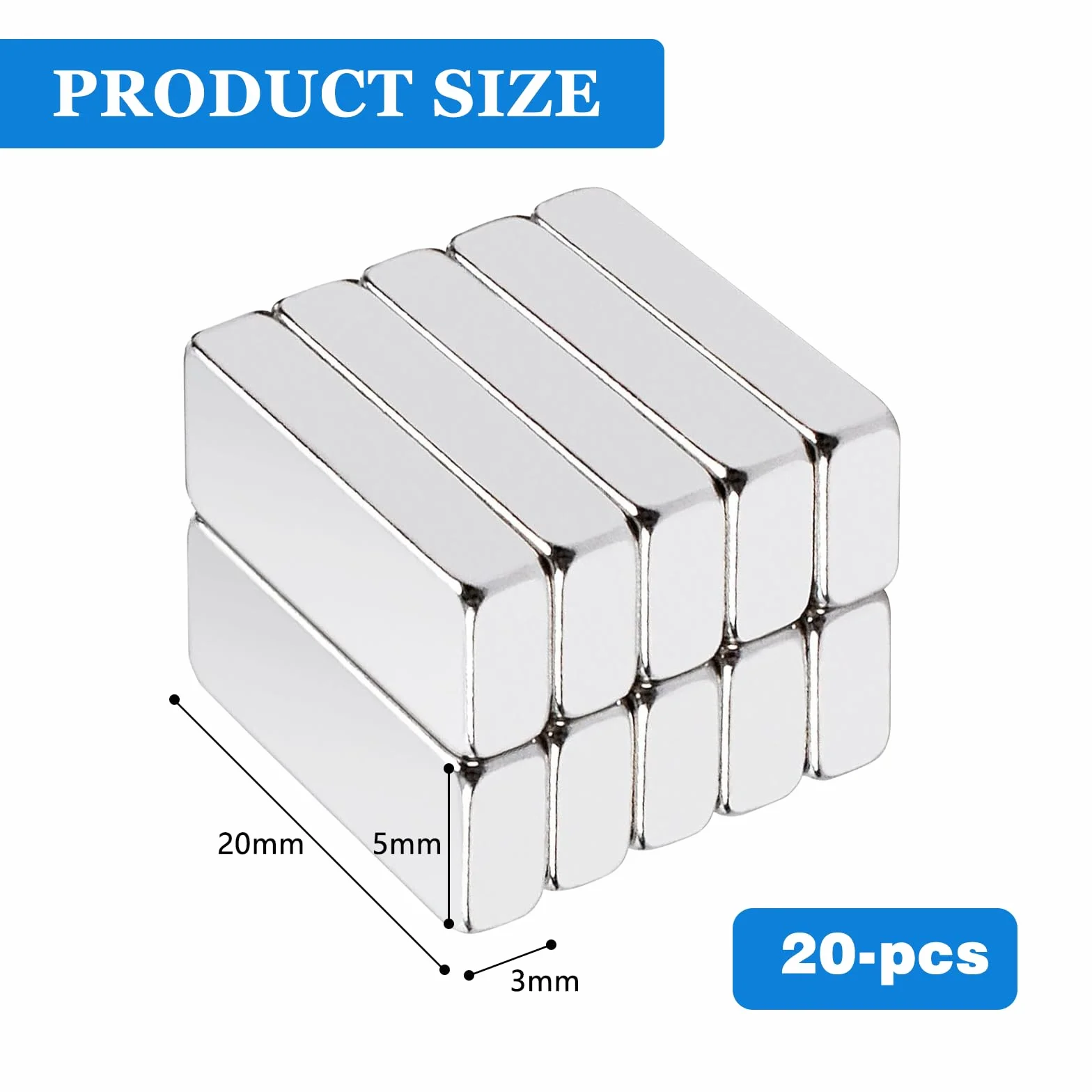 20 sztuk 20 x 5 x 3 mm, magnesy neodymowe, bardzo mocne, do szafki kuchennej, biura, na lodówkę, do majsterkowania, zdjęć, 20 sztuk