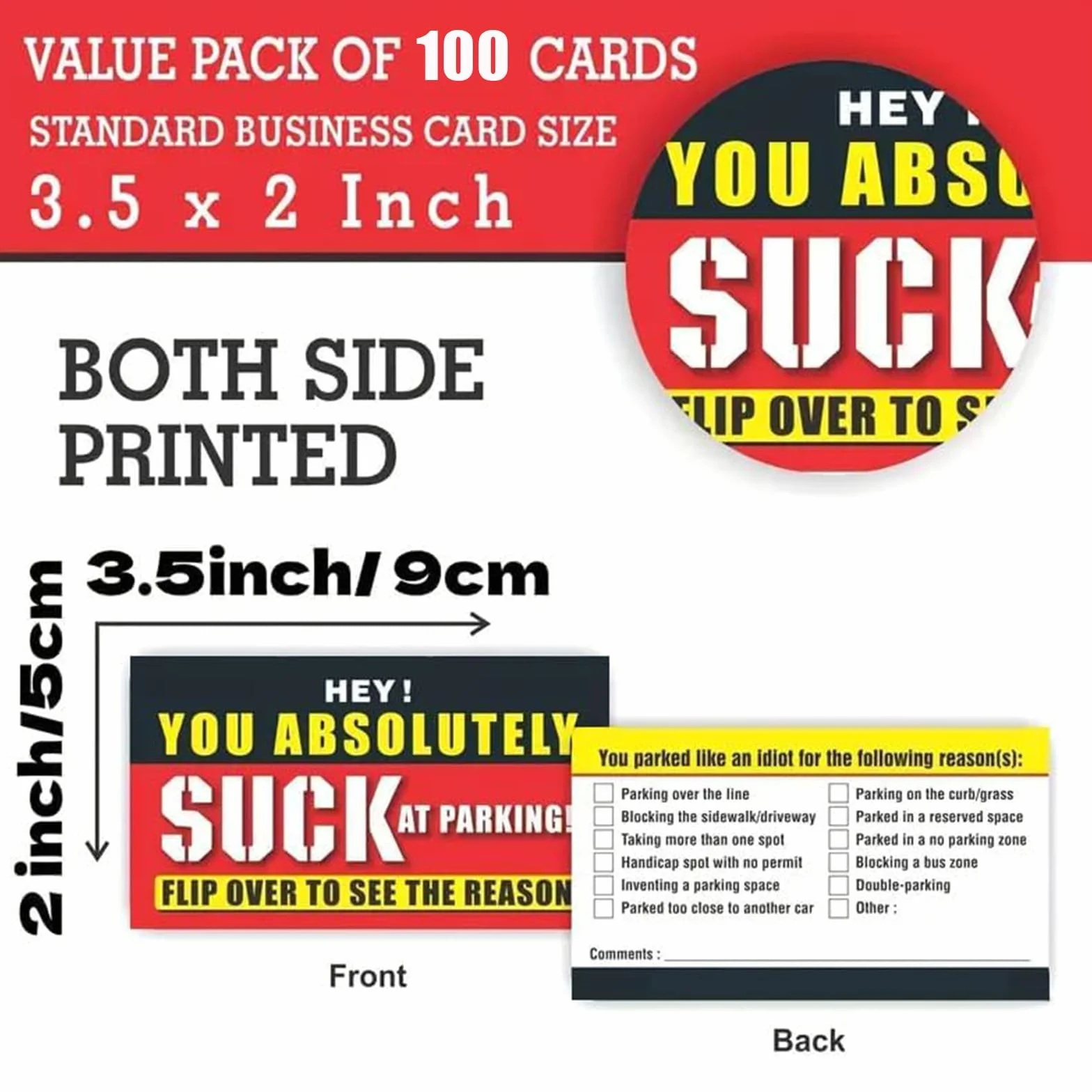 Bad Parking Cards 100 szt. śmieszne bilety na naruszenie parkowania 8 x 5 cm