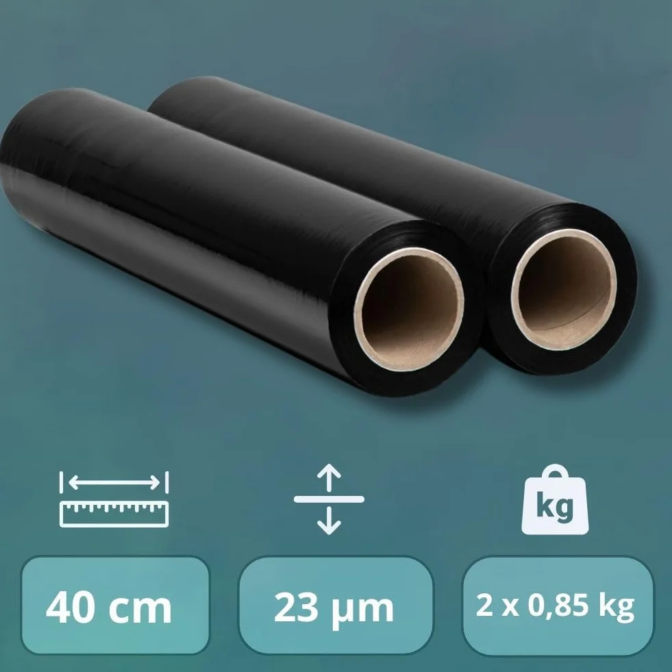 RAGO® - Folia stretch czarna 2 sztuki I Rolka folii stretch z dyspenserem 0,85 kg (7,5 x 7,5 x 40 cm) I Folia meblowa I Materiał opakowaniowy I Folia ruchoma I Folia do mebli