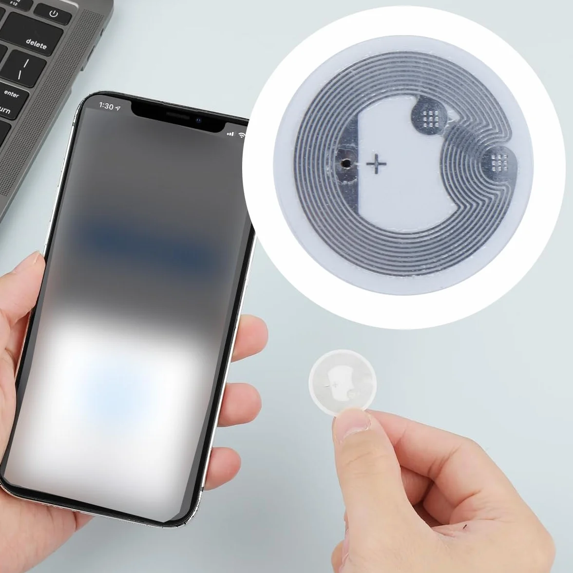 Naklejki NFC 25 mm 215 chipów wielokrotnego zapisu samoprzylepne kompatybilne z Android